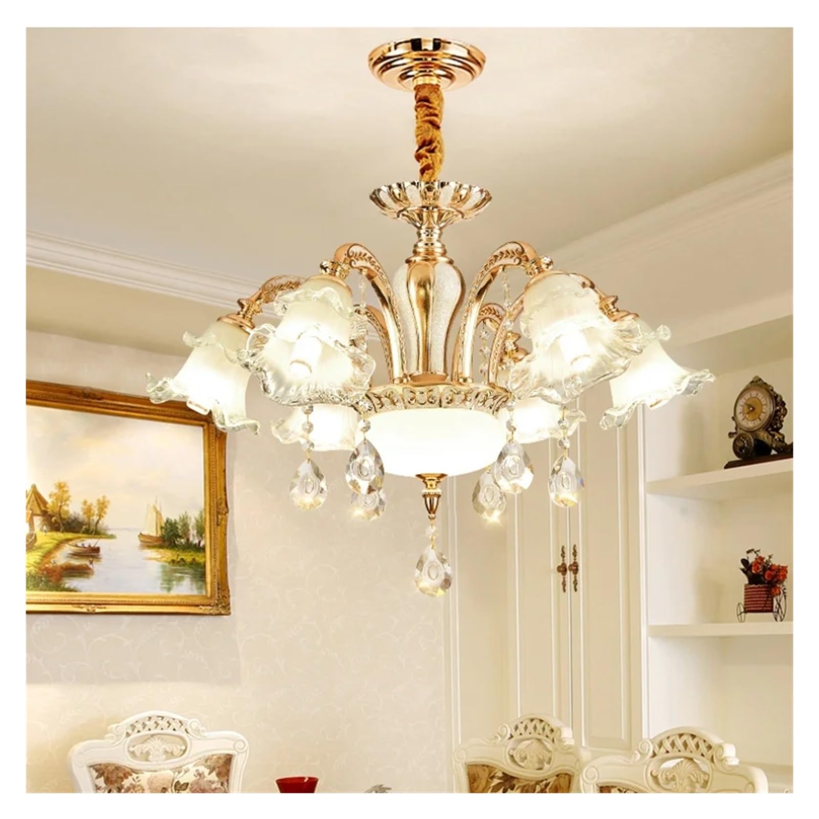 CWCQGH Wall Sconces, Nordic Modern Luxury Ceiling Chandelier Lighting Living Room Hotel Villa Lobby Crystal Hanging Lamp,6 Lights