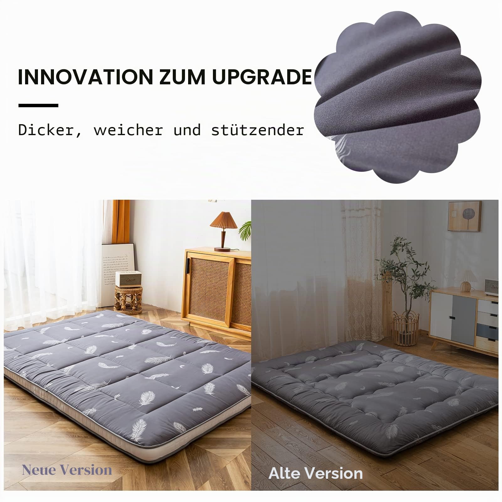 MAXYOYO Futon Matratze, Gepolsterte Japanische Bodenmatratze Gesteppte Bett Matratzenauflage, Extra Dicke Faltbare Isomatte Atmungsaktive Bodenliege Gästebett für Camping Couch (Feder, Doppel)