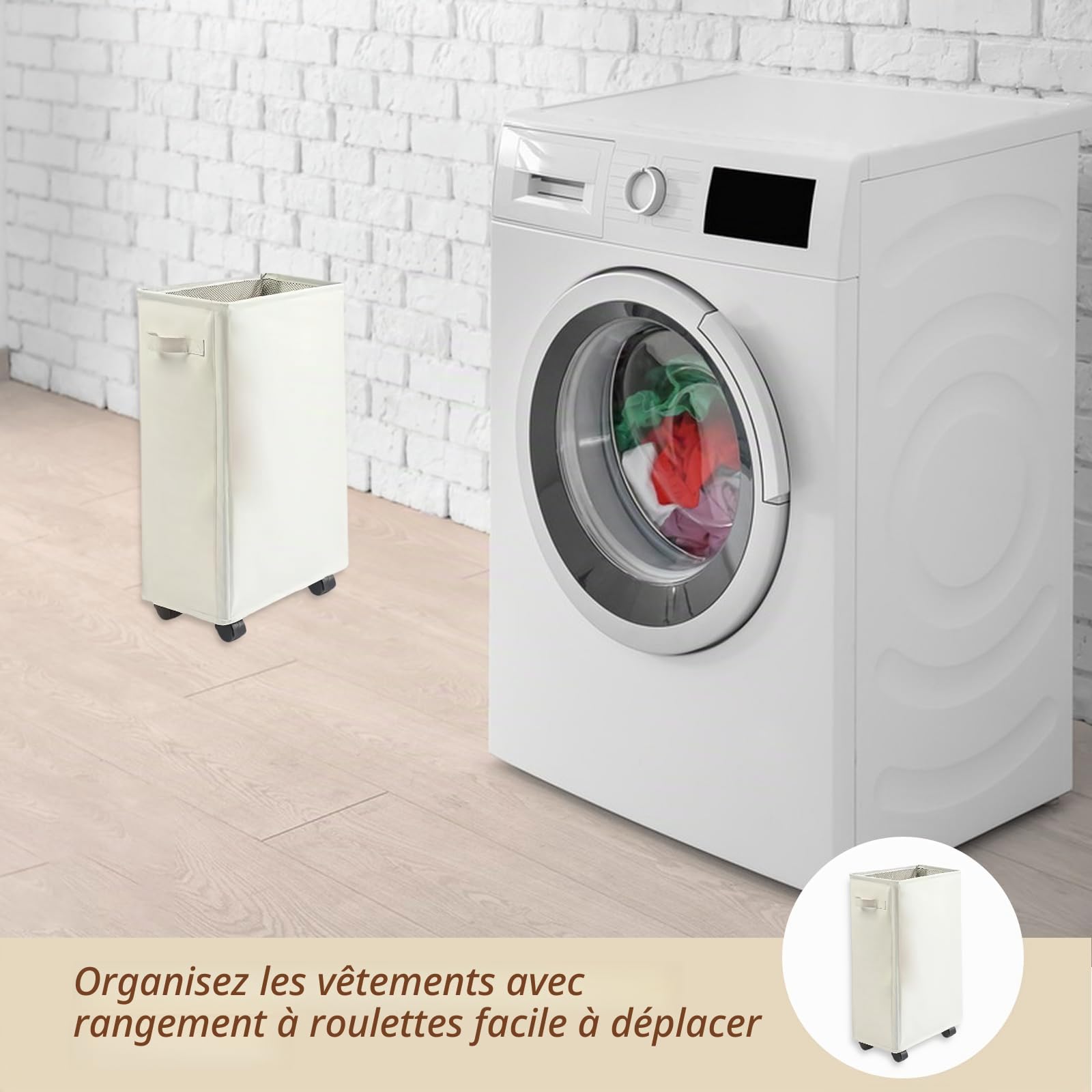 Panier à Linge sur Roulettes: Chariot Linge 4 Pièces Roulettes et 1 Pièces