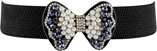 Miniatura 4 de Ayliss Cinturón elástico para mujer, con perlas de cristal, estilo vintage, elástico, para vestir, cintura ancha