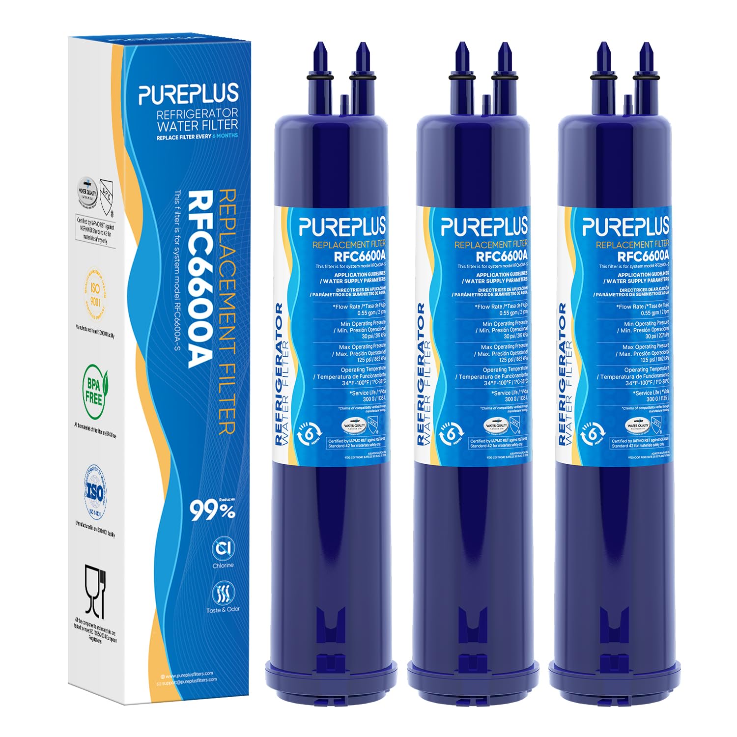 PUREPLUS Refrigerator Water Filter, 3Pack, Compatible with EDR3RXD1, 4396841, 4396710, Filter 3, 46-9083, 46-9030, 9030, 9083