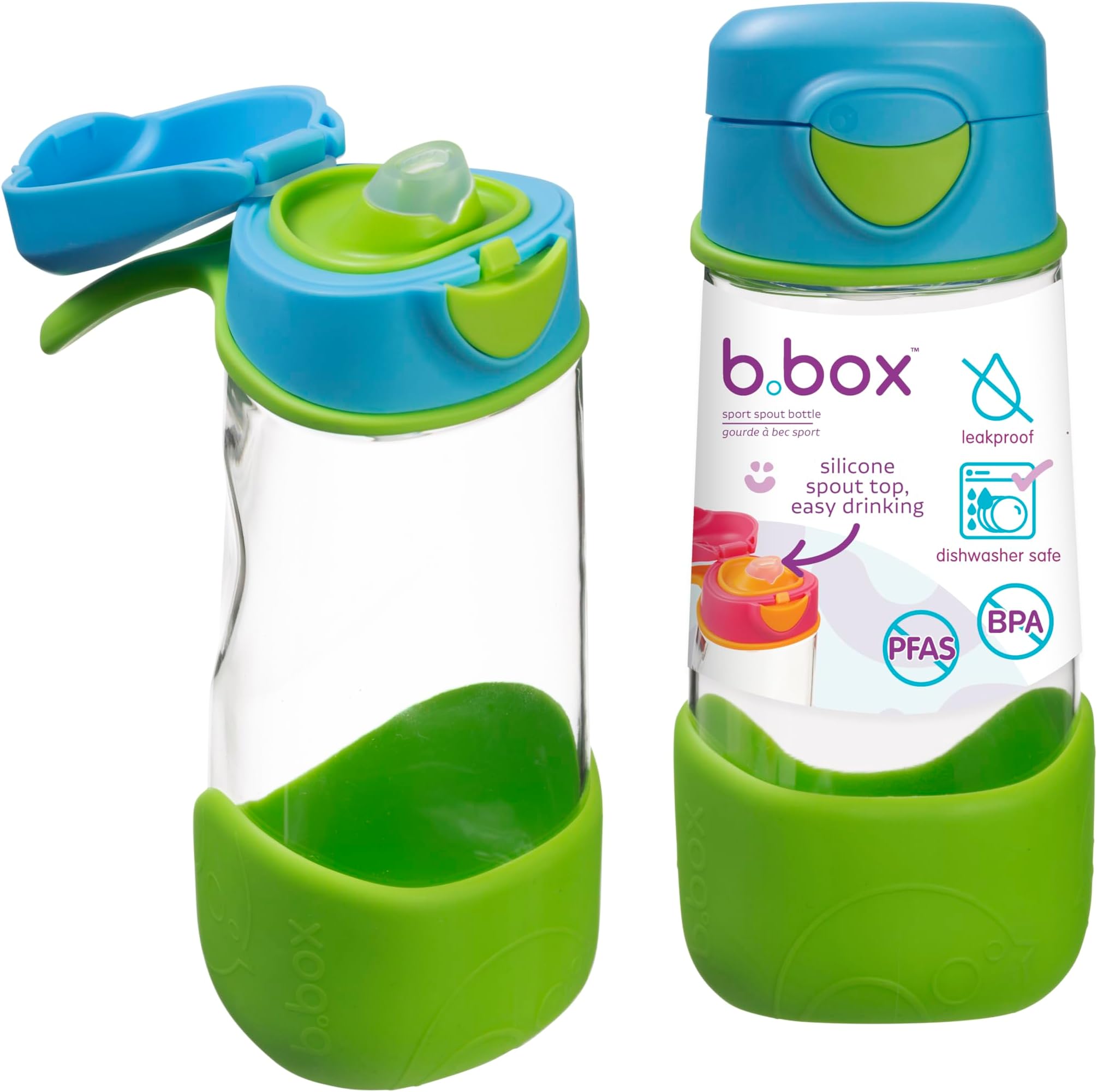 15oz Sport Spout Kids Water Bottle for School, Sports, Daycare - No-Straw Design for Easy Cleaning - Leakproof - Ergonomic Triangle Grip - Dishwasher Safe, BPA Free, PFAS Free - Ocean Breeze