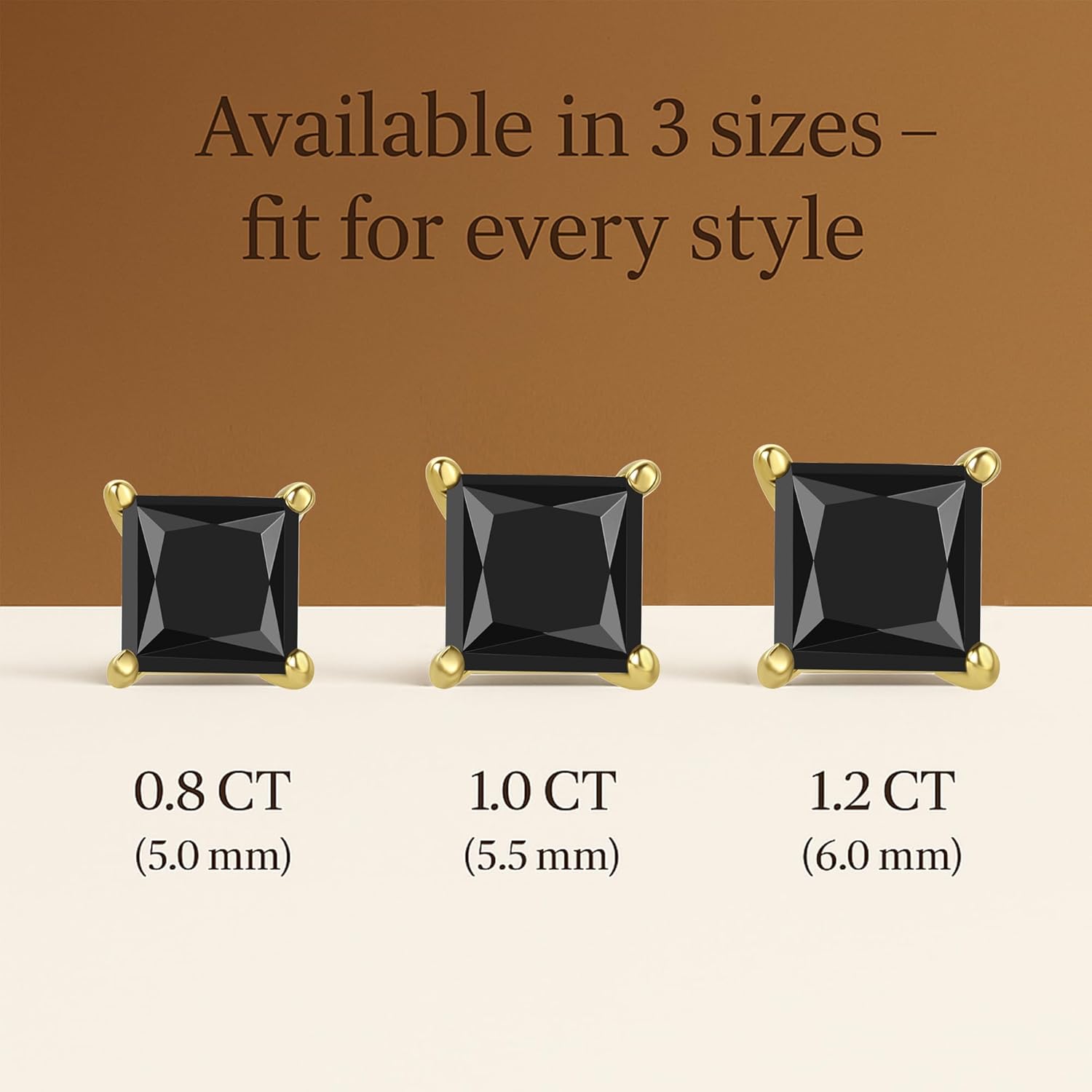 Impalsory Princess Cut Moissanite Stud Earrings, 925 Sterling Silver 18K Gold Plated, Hypoallergenic Square Earrings, Jewelry Gift for Women & Men - Image 4