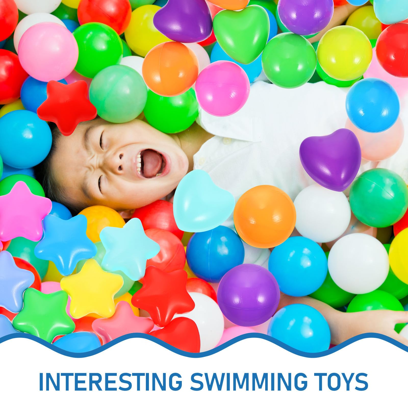 Hemobllo Bolas de Plástico Juguetes Creativos 150 Forma de Estrella y Corazón para Niños para Piscina y Fiestas en Parques de Atracciones