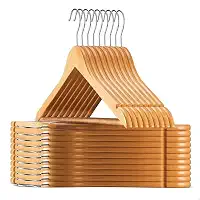 Kit 10 Cabides de Madeira com Verniz, para Calça, Casacos, Camiseta,Vestidos, Gancho Giratório, Marrom