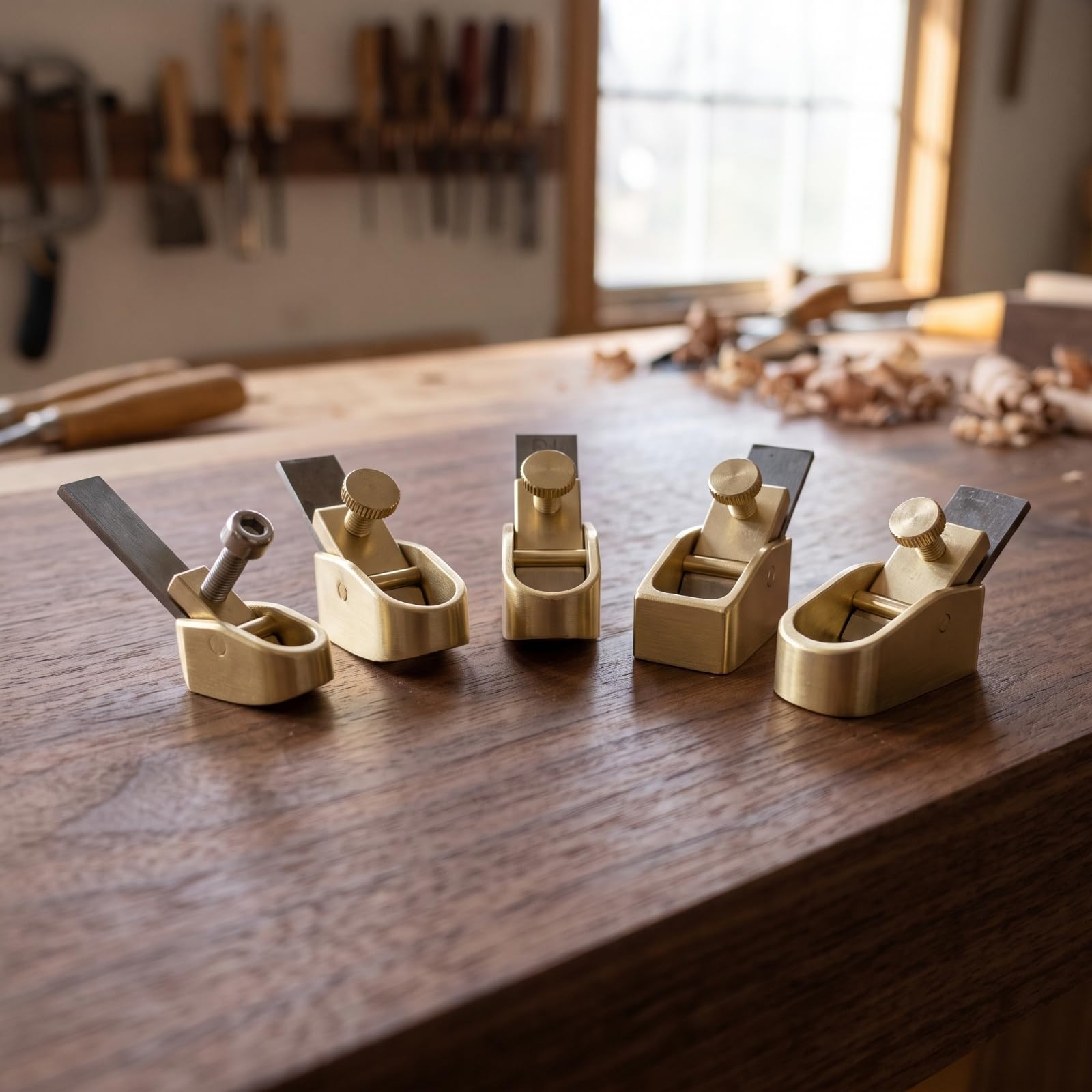 5 Piezas Cepillo Manual Ajustable Cepillo Luthier Metálico Herramienta Luthier para Luthiers, Dorado, Juego De 5 Piezas