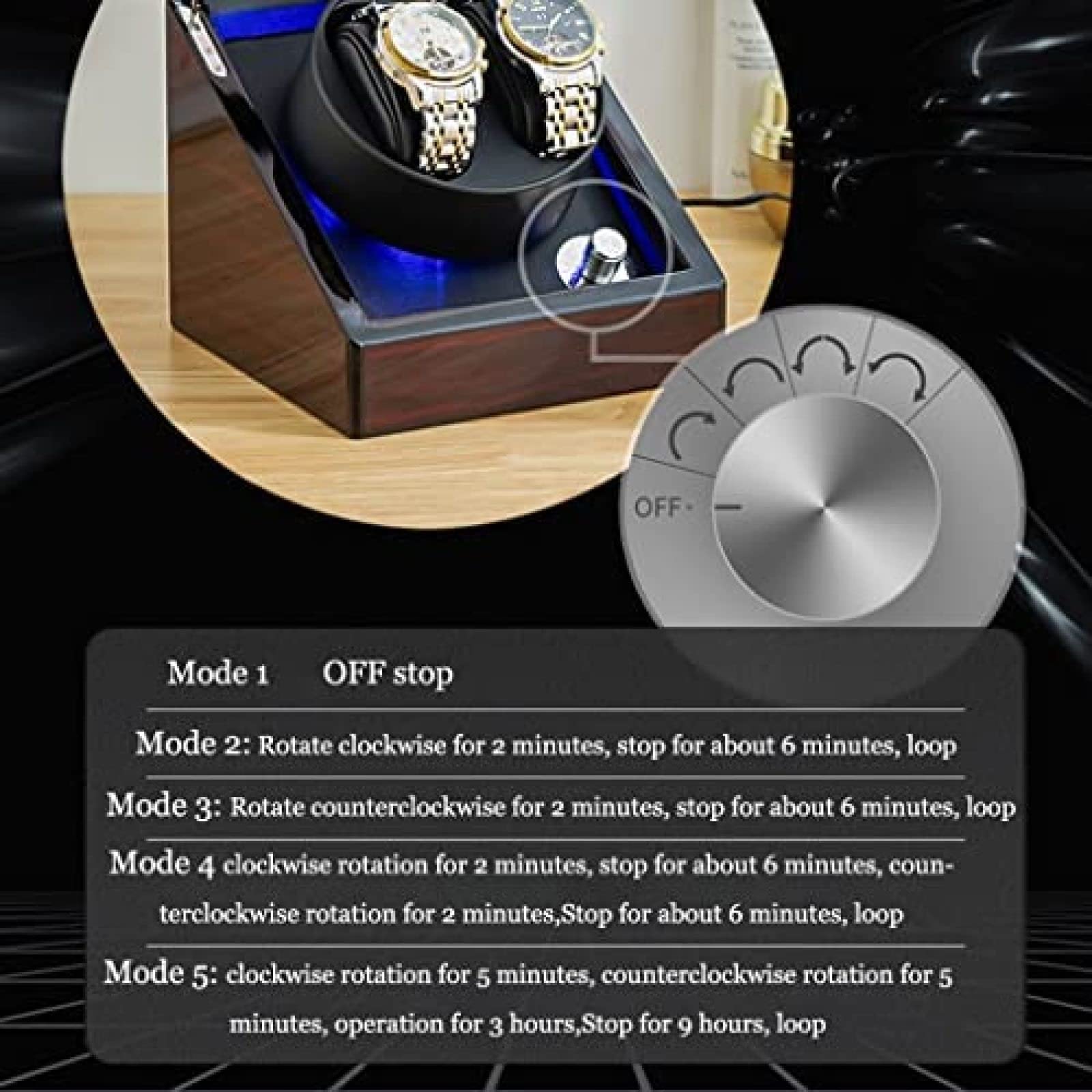 Scatola Rotante Per Orologio Meccanico, Avvolgitore Doppio Per Orologio, Scatola Rotante Per Orologio A Carica Automatica Con Guscio In Legno, Adattatore CA Con Motore Silenzioso,Nero,18x18x21 Cm