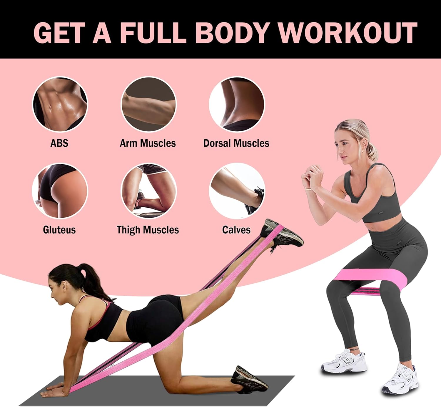 Long and Short Fabric Resistance Bands with Door Anchor, Non-Slip Stretch Booty Bands for Working Out Women & Men, Loop Exercise Elastic Bands for Home Physical Therapy Yoga Pilates