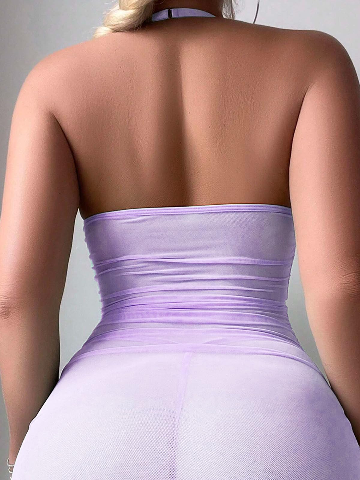 CRIPOM Sexy Lingerie for Women Sheer Lingerie Set Bodycon Mini Lingerie Dress Ruched Party Clubwear Outfits: Light Purple Small