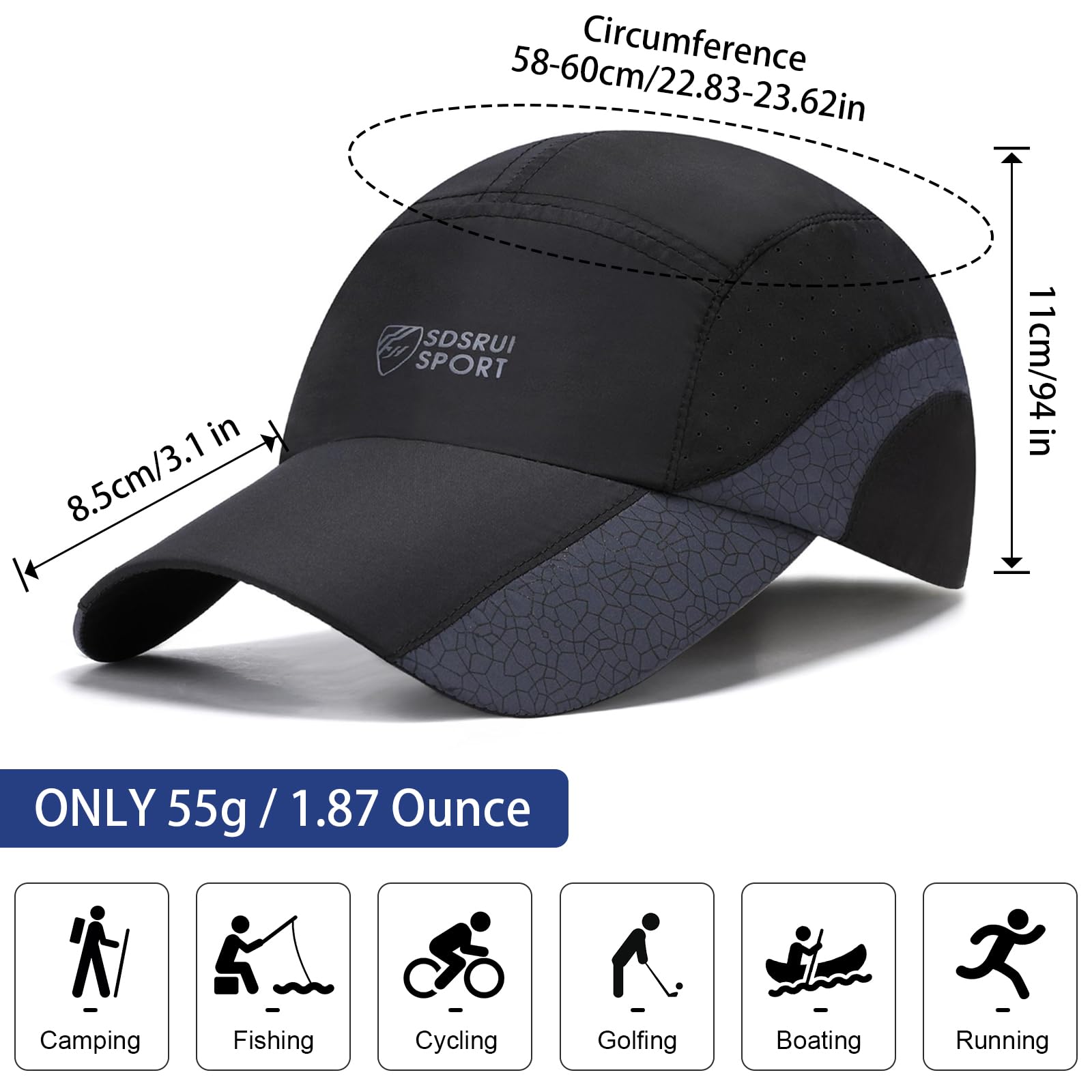 TAGVO 2 Packs Baseball Cap for Men Women, Sports Running Cap Quick Dry Breathable Sun Protection, Lightweight Foldable Mesh Caps, Outdoor Sun Hat — view 5