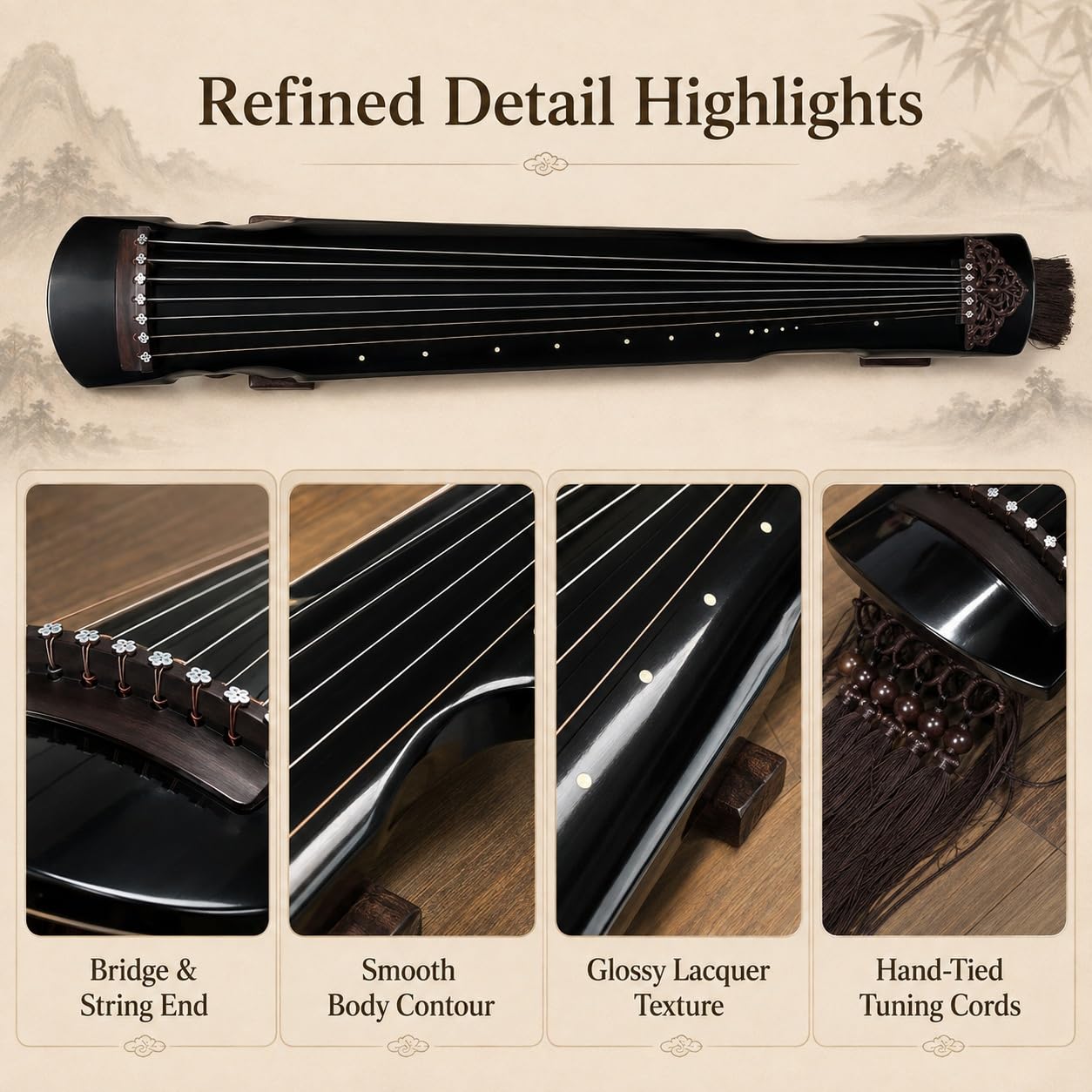 Performance Guqin Zhongni Style Drewno cedrowe w kolorze czarnym