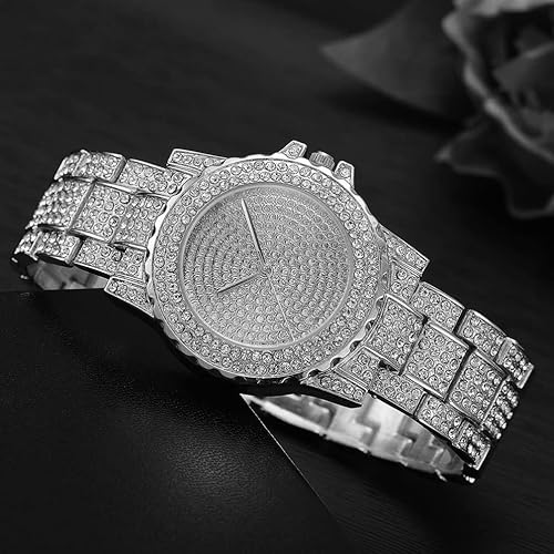 Miniatura 3 de Mipcase Reloj de cuarzo para mujer, reloj de mujer con diamantes de imitación brillantes con correa de acero inoxidable, reloj analógico de moda con