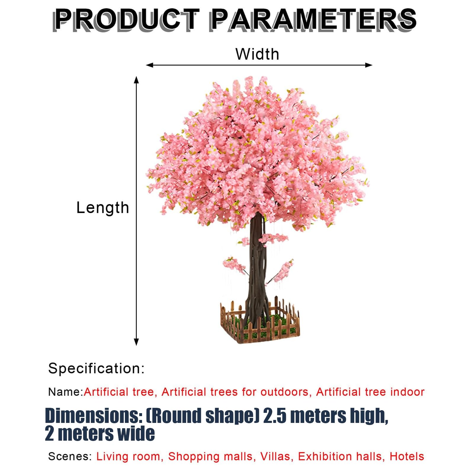 Albero artificiale alto 2,5M rosa per decorazione interna - Albero finto largo 2M con foglie realistiche per soggiorno e camera da letto