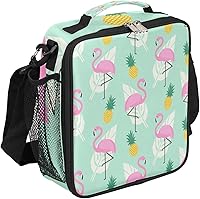 Vista 1 de Lonchera Flamingo para niños, bolsa de almuerzo aislada con piña para niñas y niños, bolsa de preparación de comidas congelable con correa
