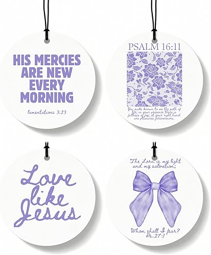 Miniatura 30 de Coquette - Ambientador cristiano para automóvil, 4 unidades, retro verde salvia, ambientador colgante religioso para autos, armario, cajón, libros,