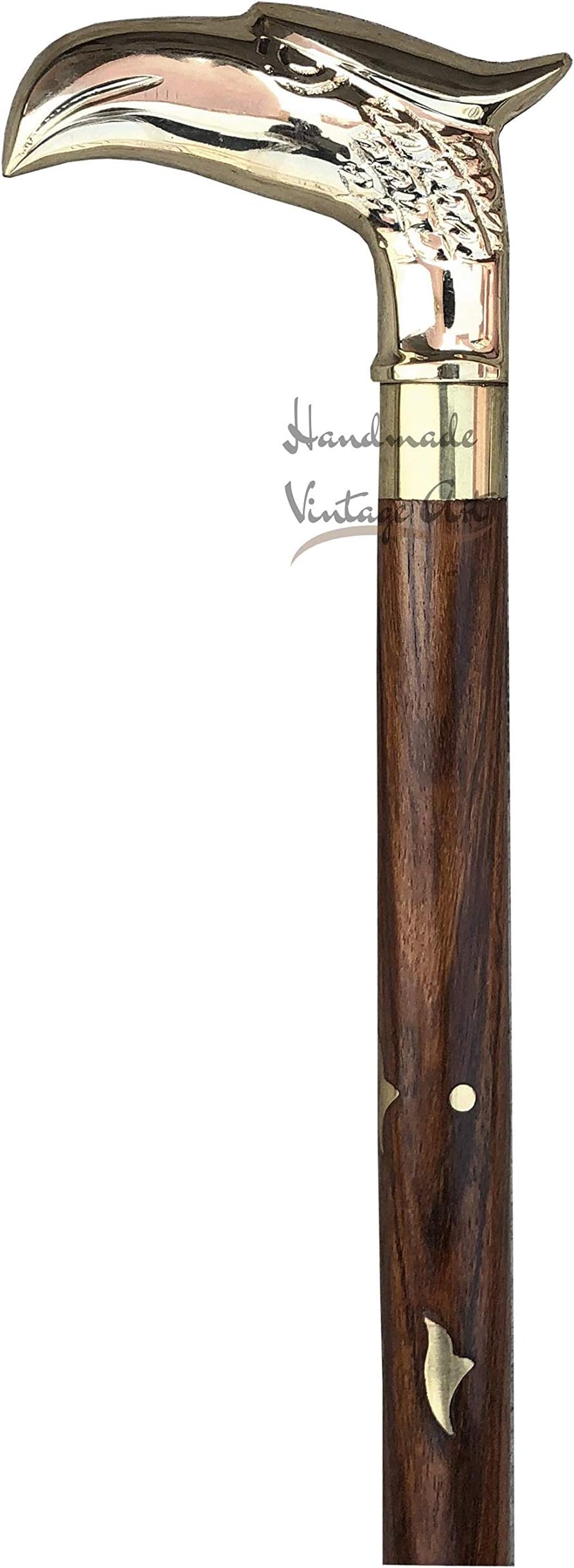 Walking Stick Antique Brass Victorian Handle Wooden Vintage Style Cane Designer