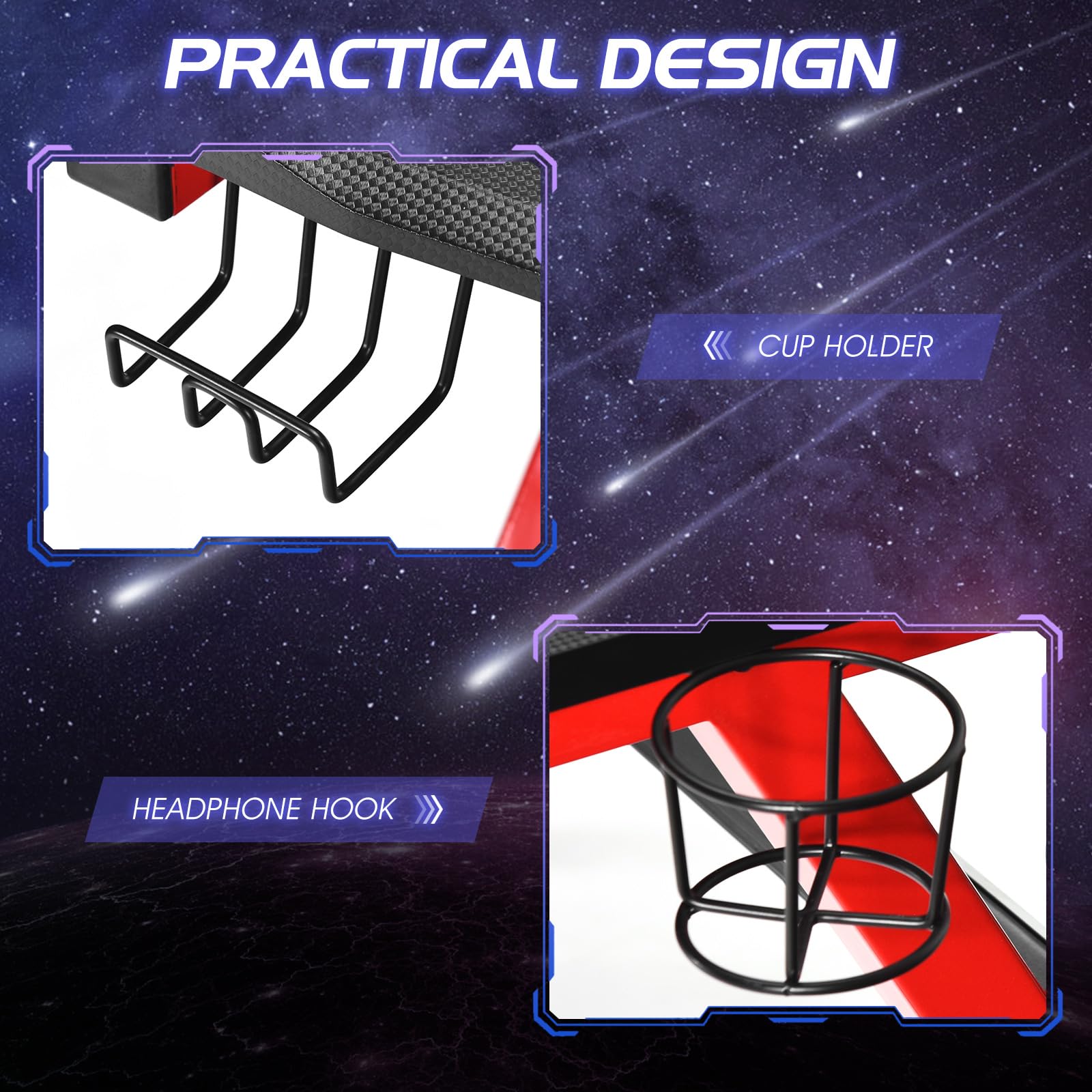 GIANTEX Scrivania da gaming, scrivania ergonomica per computer, tavolo videogiochi con porta bicchiere porta cuffie e tappetino per il mouse, postazione da gamer