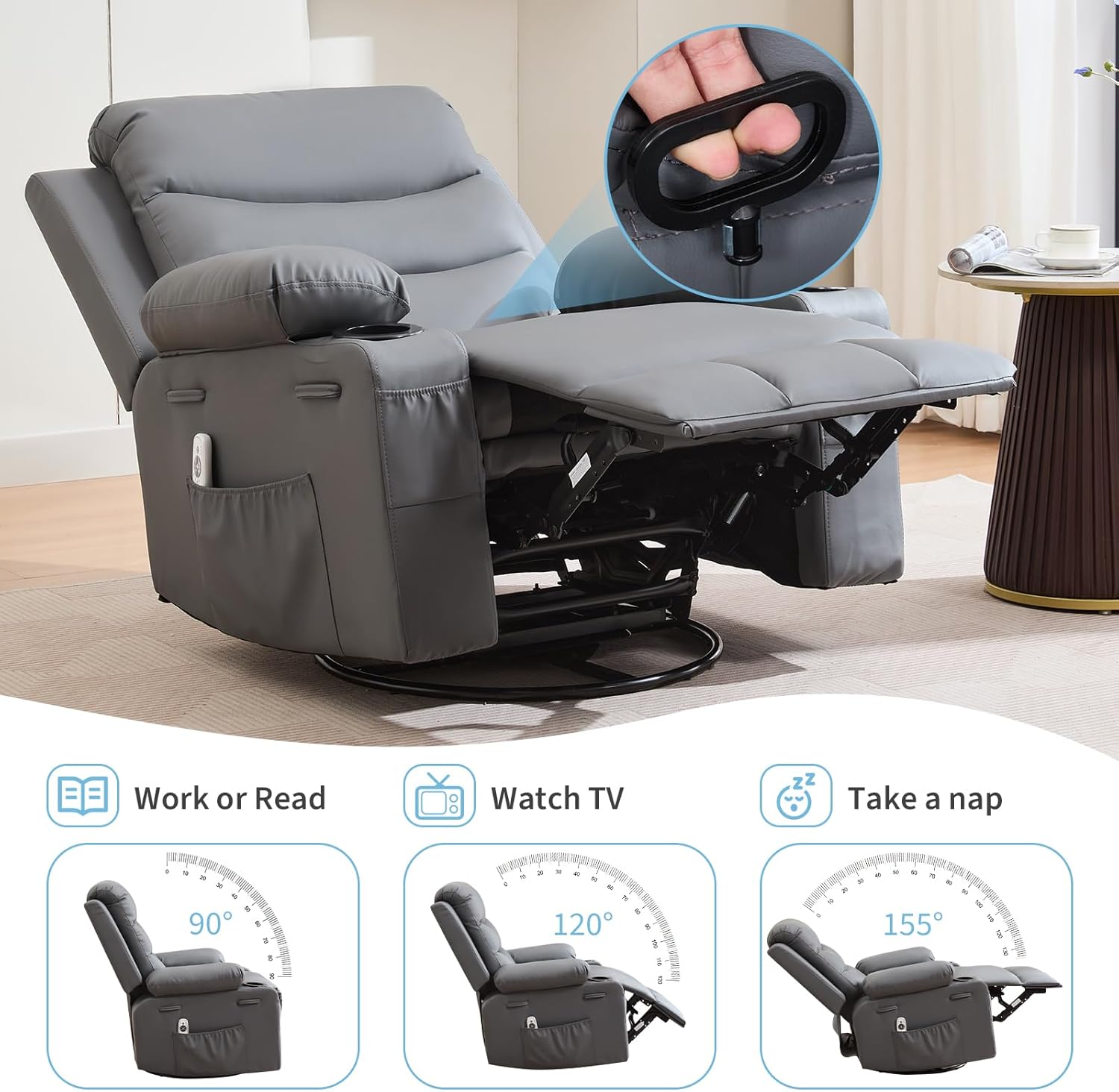 Swivel Rocker Recliner Chair with Massage and Heat, Jordan Ubuy