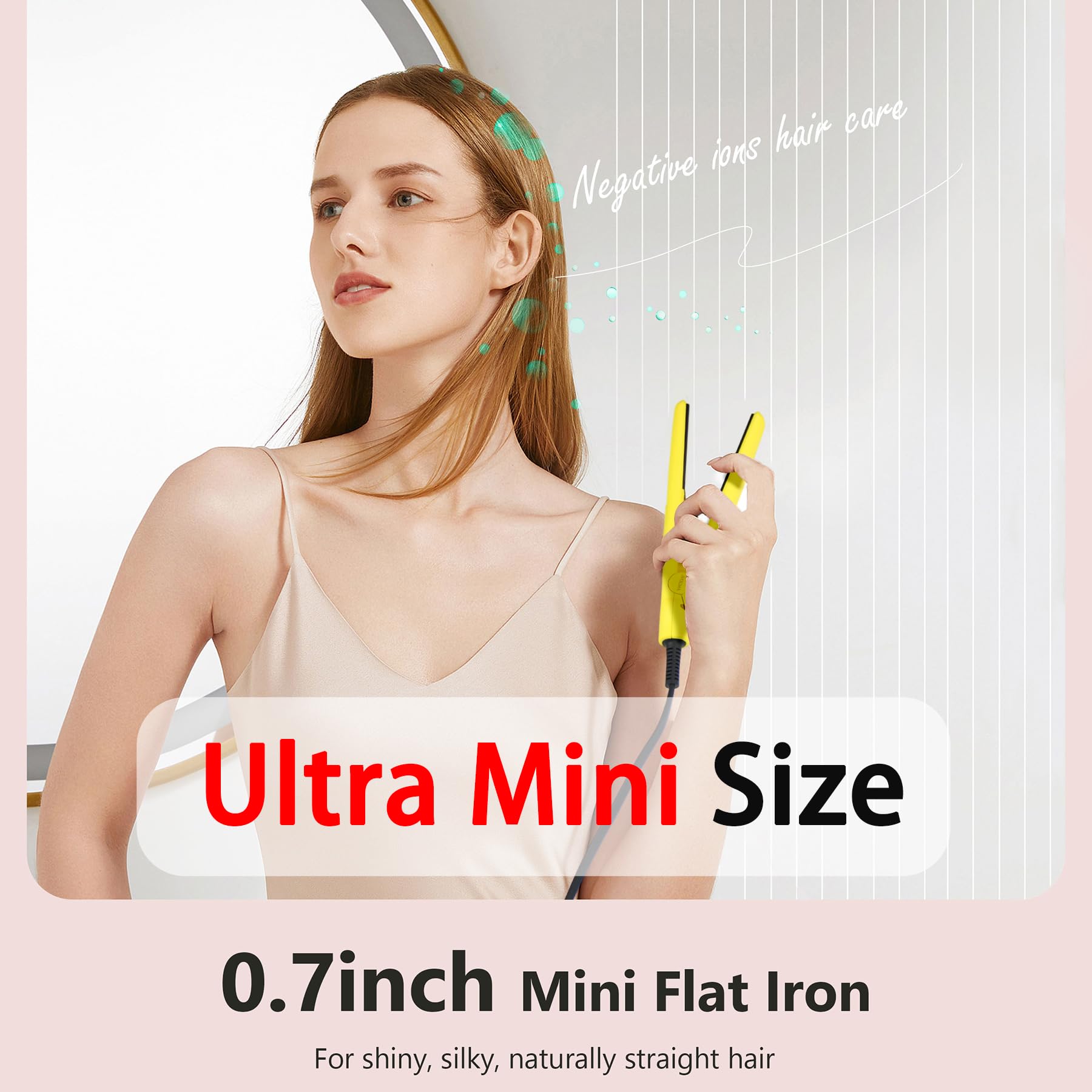 ANGENIL Mini lisseur céramique 2,5 cm, lisseur de voyage ion titane, double tension, 160-230 °C, pour cheveux courts et frange - Jaune