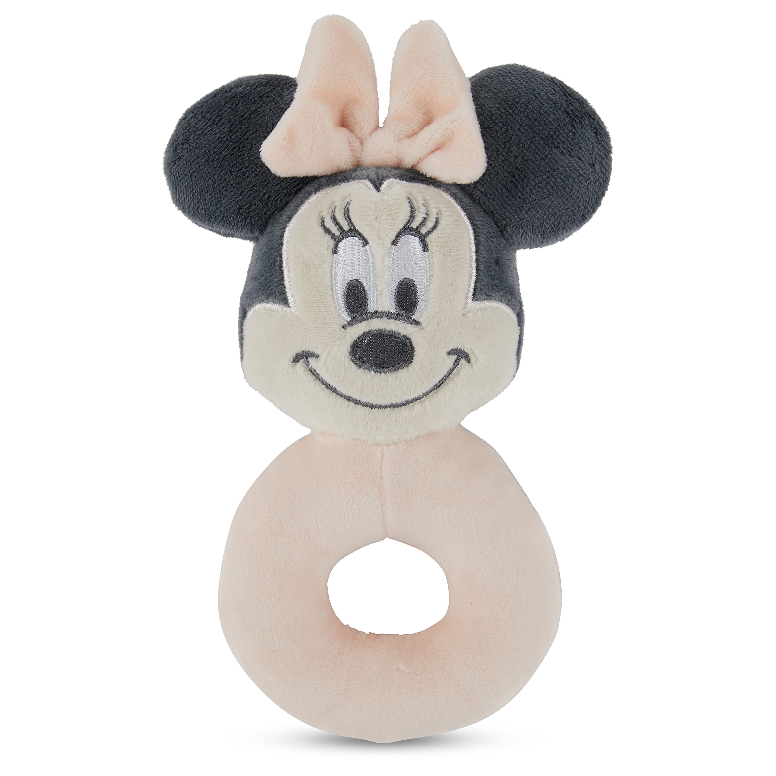 Disney Minnie Mouse Plüsch-Rassel-Set, 2 Stück, weiches und kuscheliges Plüschmaterial, integrierte Rassel für sensorische Stimulation, lebendige Farben und aufwendige Details
