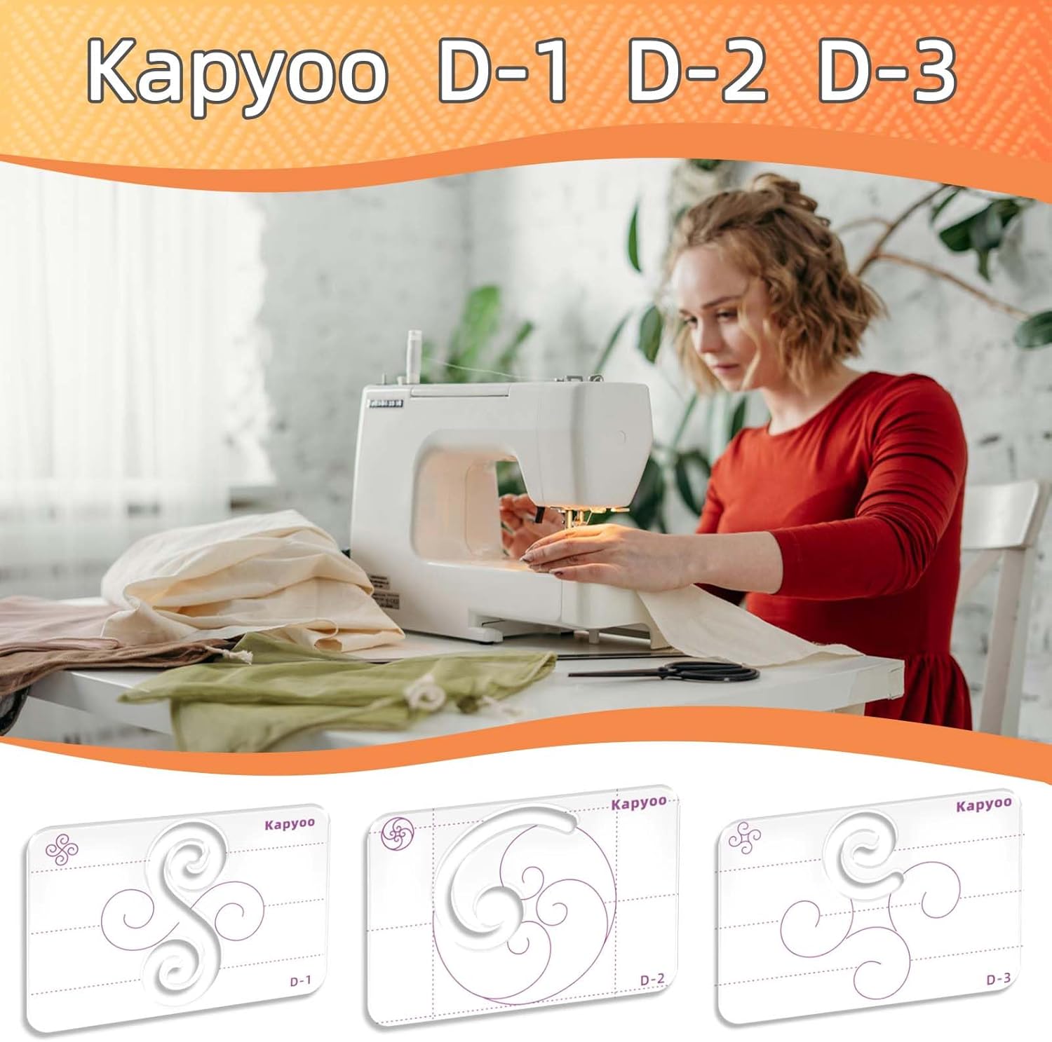 3Pcs Free Motion Quilting Templates with Non-Slip Grips, Quilting Ruler and Templates for Industrial & Domestic Machines Reusable Stencils for DIY Quilt Designs (25 Series D)