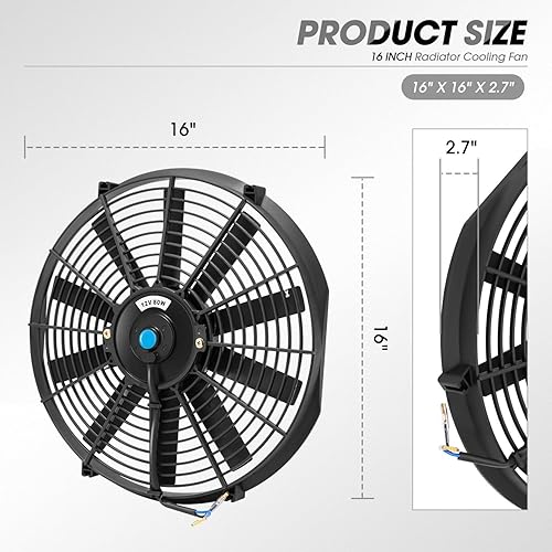 Vista 115 de DNA Motoring Ventilador de radiador delgado de enfriamiento eléctrico de alto rendimiento de 7 pulgadas con kit de montaje, azul, RAF-7-BL+FMK
