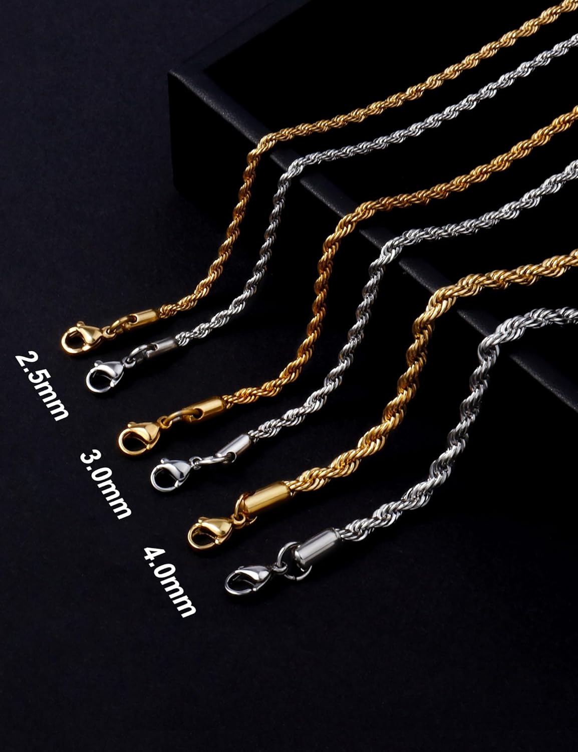 Silver Plated Rope Chain Necklace for Women, 2.5mm Dainty Silver Rope Link Chain Necklace 22 Inches - Image 7