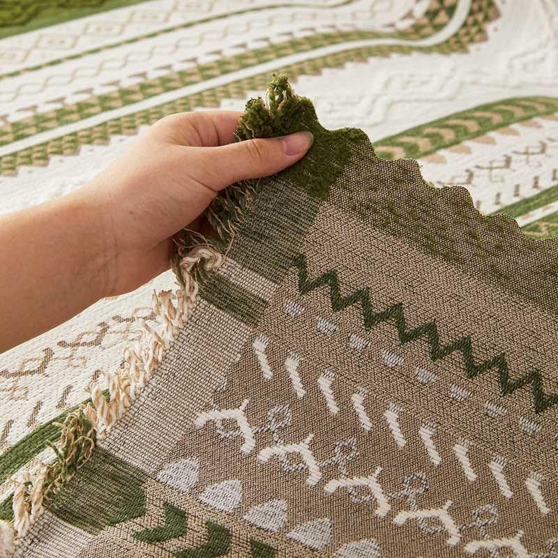 Image of HOMETHREADS Chenille Bohemian Boho Style Sofa Cover | Thick & Soft Luxury Slipcover | Protective, Washable & Stylish Couch Cover for Living Room Decor. (Boho Line Green, 1 Seater Large | 90x180cm)