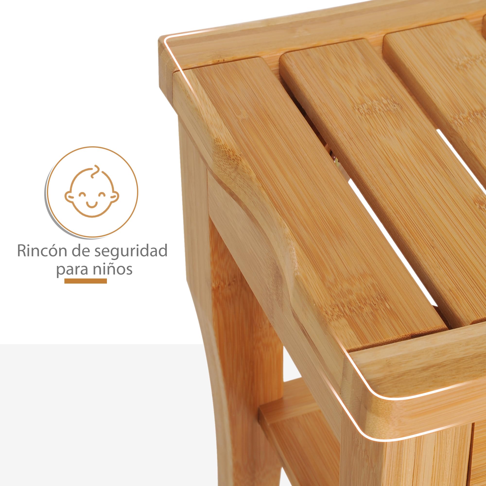 HOMCOM Taburete de Baño de Bambú con Estante de Almacenamiento Banco de Baño Antideslizante Impermeable y Robusta Taburete de Ducha para Hogar Salón Dormitorio SPA 47,5x26x44,5 cm Natural