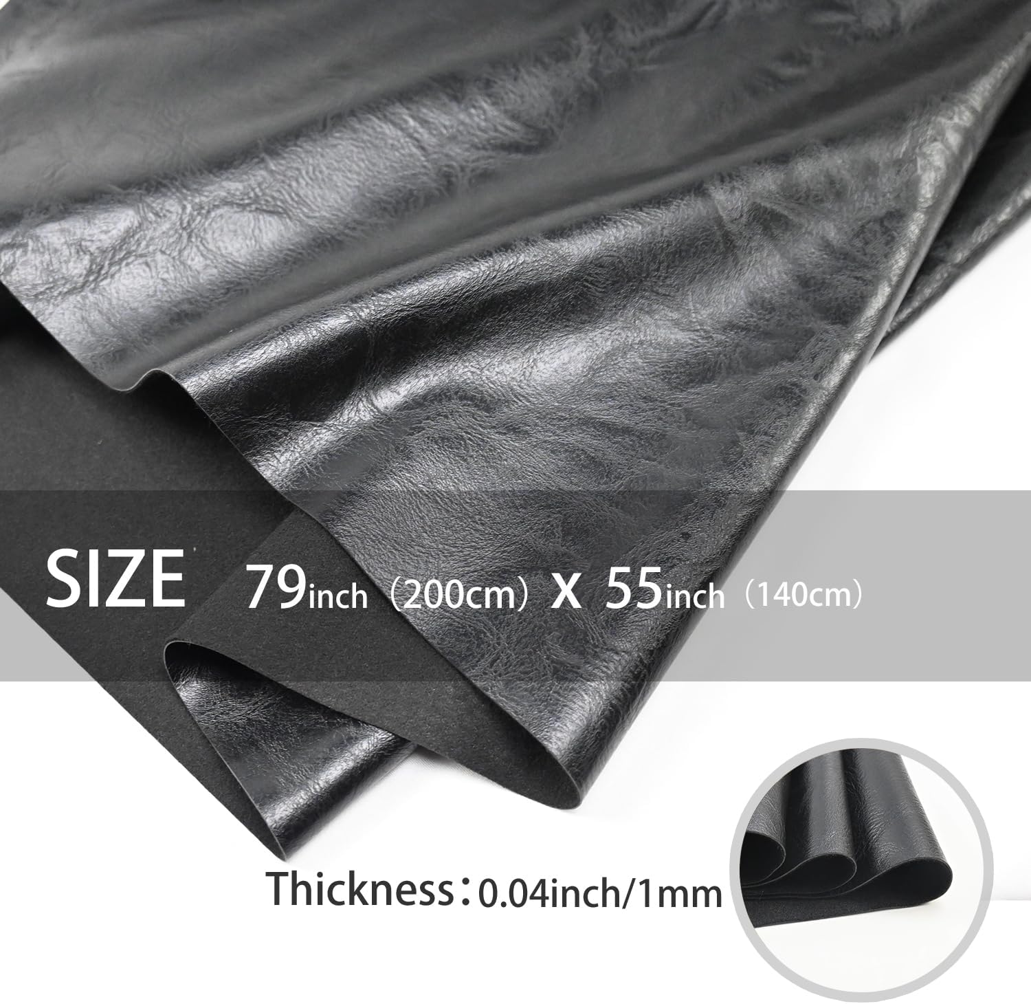200cm x 140cm （79 x 54 Inch） Soft Leather Fabric - Faux Leather Fabric -1mm Thick for Upholstery - DIY Crafts - Black Crazy Horse Distress