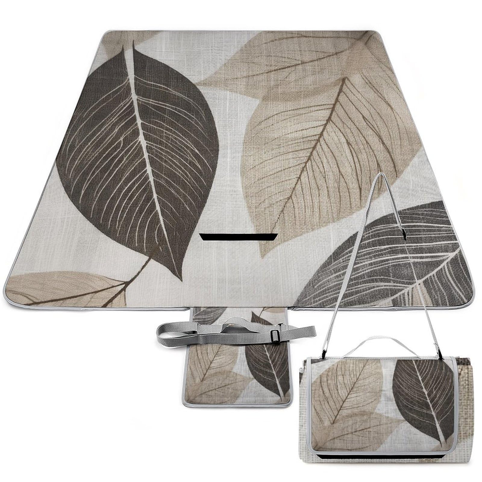 Tapis de pique-nique au motif de feuilles blanches, design carré et pliable pour l'été