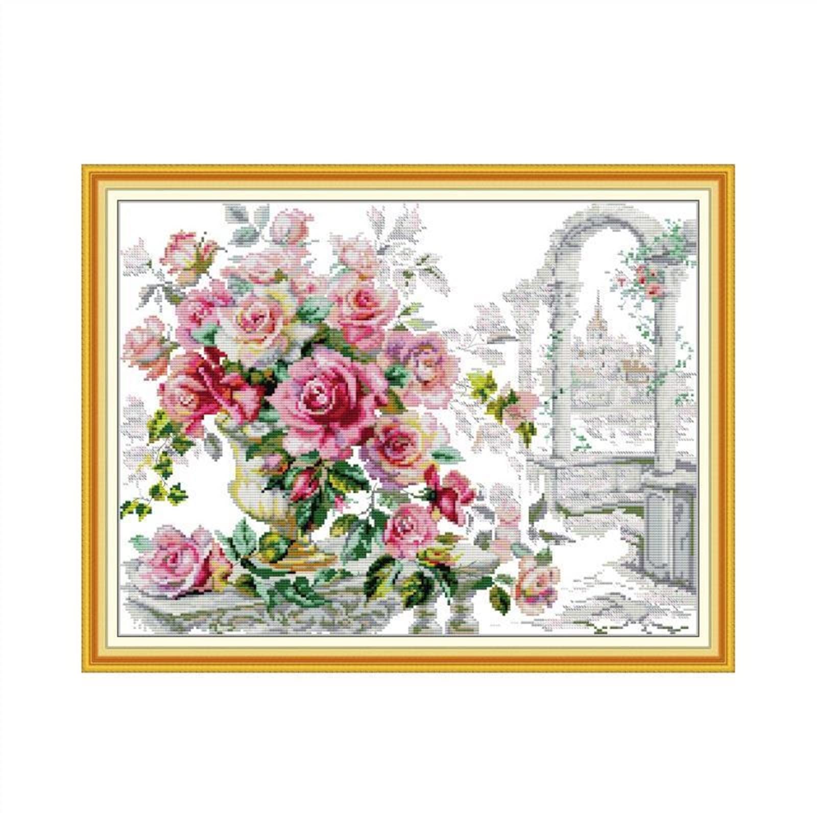Kit de point de croix 14ct Toile vierge La Rose en Fleur broderie à la main