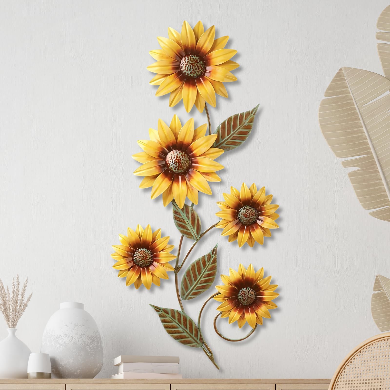 Winsegom Metal Sunflower Wall Decor, Metal Flowers Wall Hanging Ornament, Garden Wall Art Decorations for Indoor Outdoor Porch Living Room Balcony Kitchen Porch Farmhouse