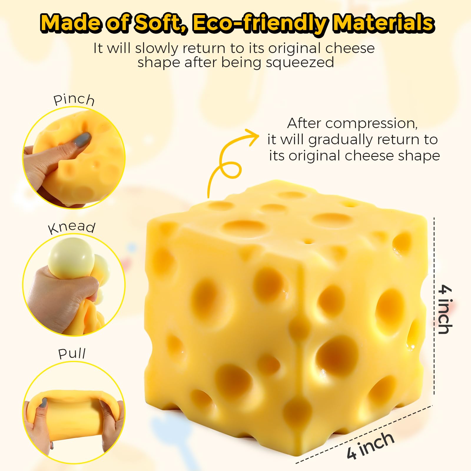 Big Cheese Squishy (10cm), Jumbo Squishy Cheese Block Stress Relief Fidget Toy,Large Size Viral Squeeze Toys for Holiday & Birthday Gifts (4 Inch) — Amazon image 2