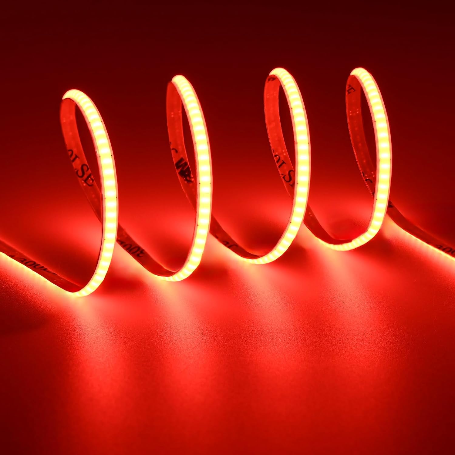 TOPAI 4mm Ultra Thin COB LED Strip Red 620-625nm 16.4ft, DC 12V Dotless High Density 400LEDs/M 7W/M, CRI>90 Cuttable Flexible with 3M Adhesive for Cabinet Room Shop DIY Lighting