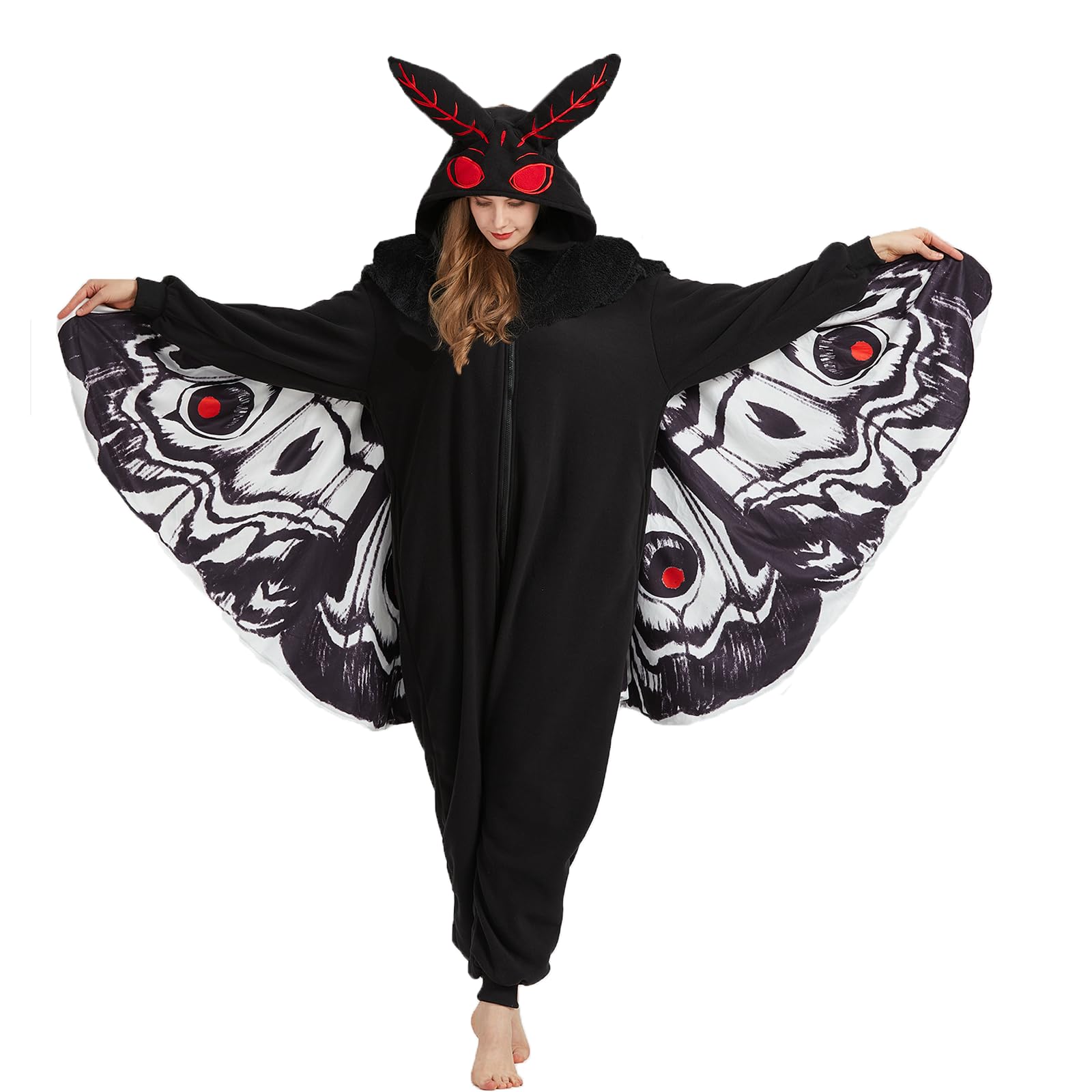 Mothman Costume Mothman Onesie Pajamas Halloween Cosplay Unisex Party Costume Wings Mothman Onesie Pajamas Medium