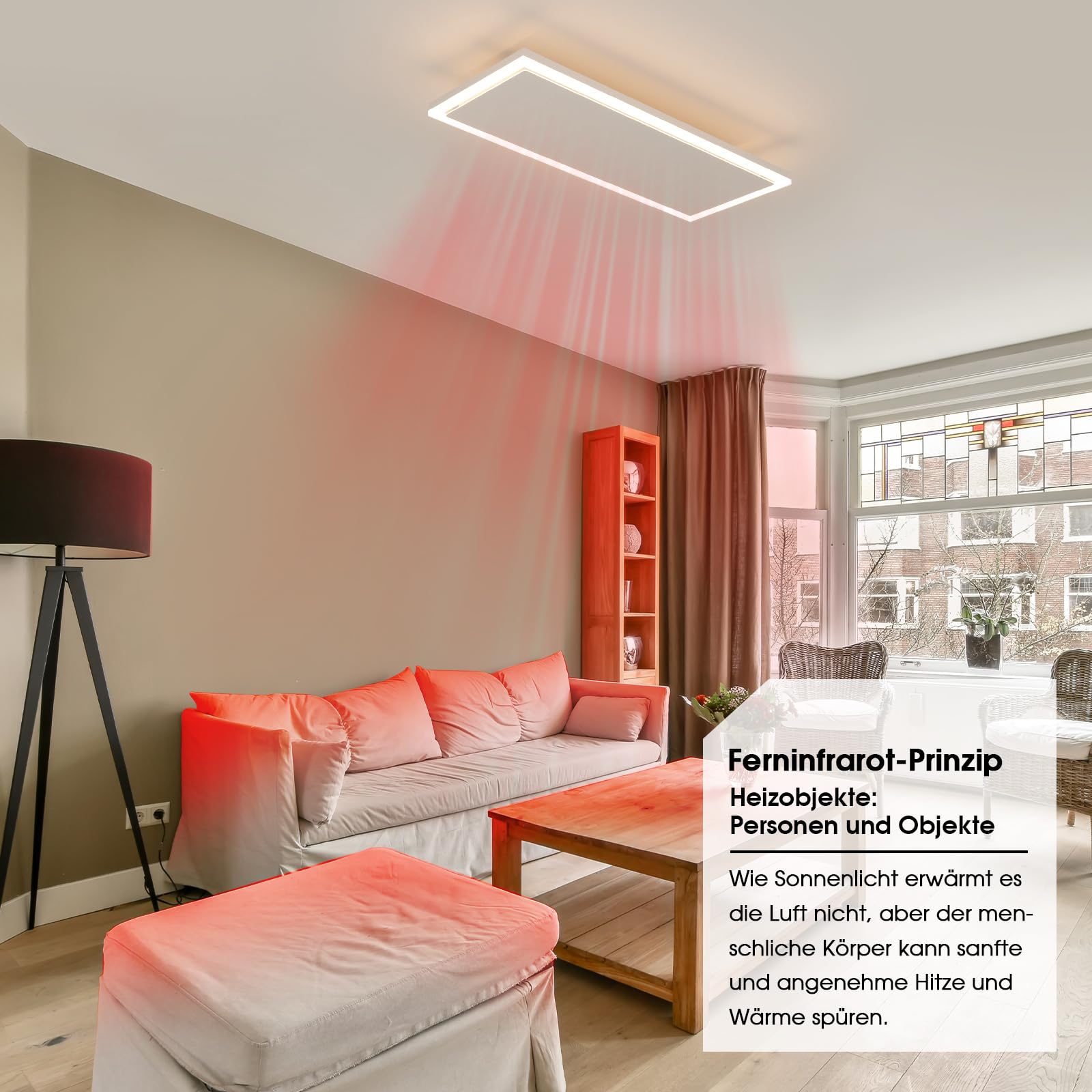Riscaldamento a infrarossi, montaggio a soffitto, 1190 Watt, riscaldamento a raggi infrarossi con illuminazione a LED, riscaldamento a infrarossi, soffitto con termostato, telecomando, riscaldamento