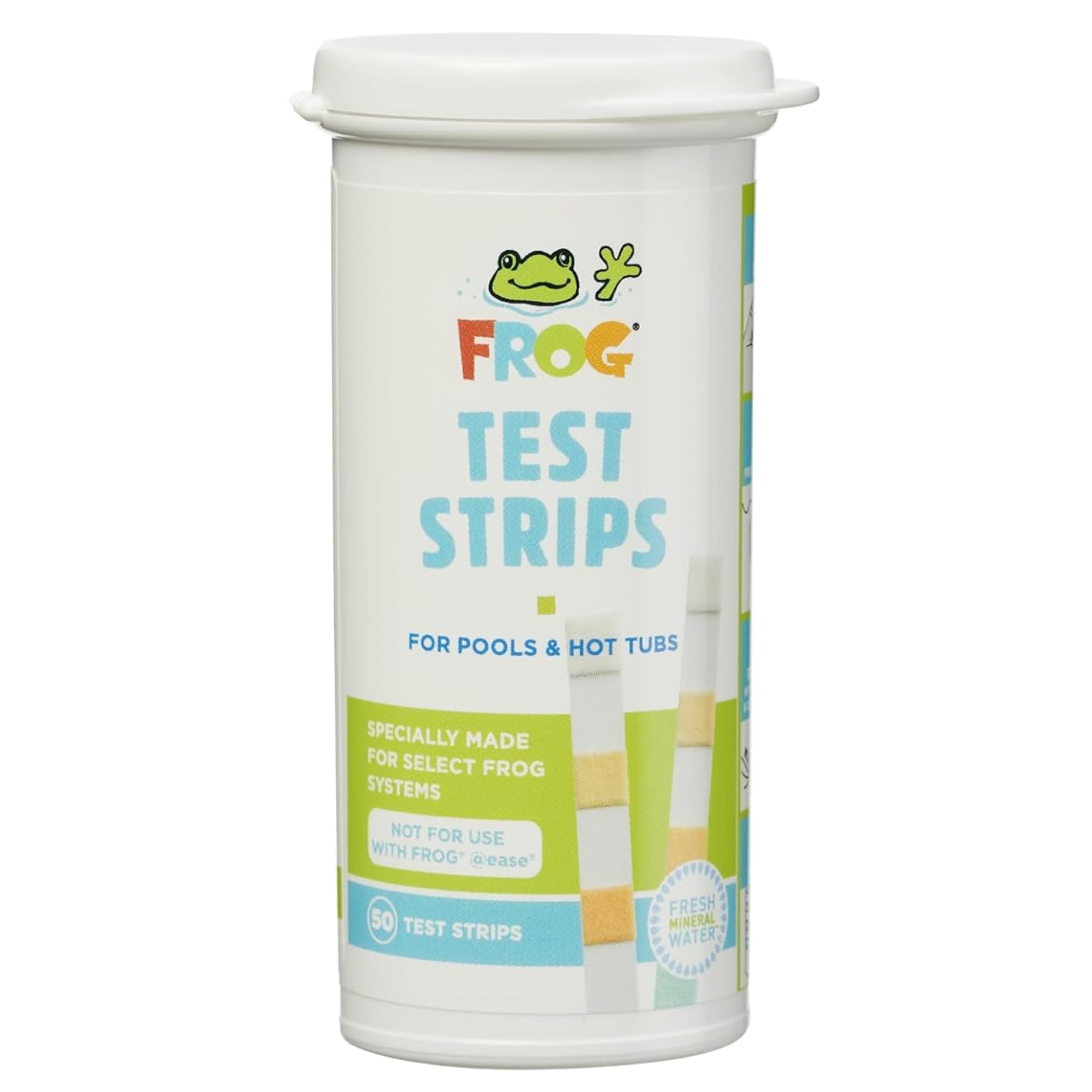 FROG Test Strips for Pools and Hot Tubs - Test Strip with Accurate Indicator for Free Chlorine or Bromine Levels, pH, Total Alkalinity and Total Hardness - Easy Water Testing - 50 Test Strips