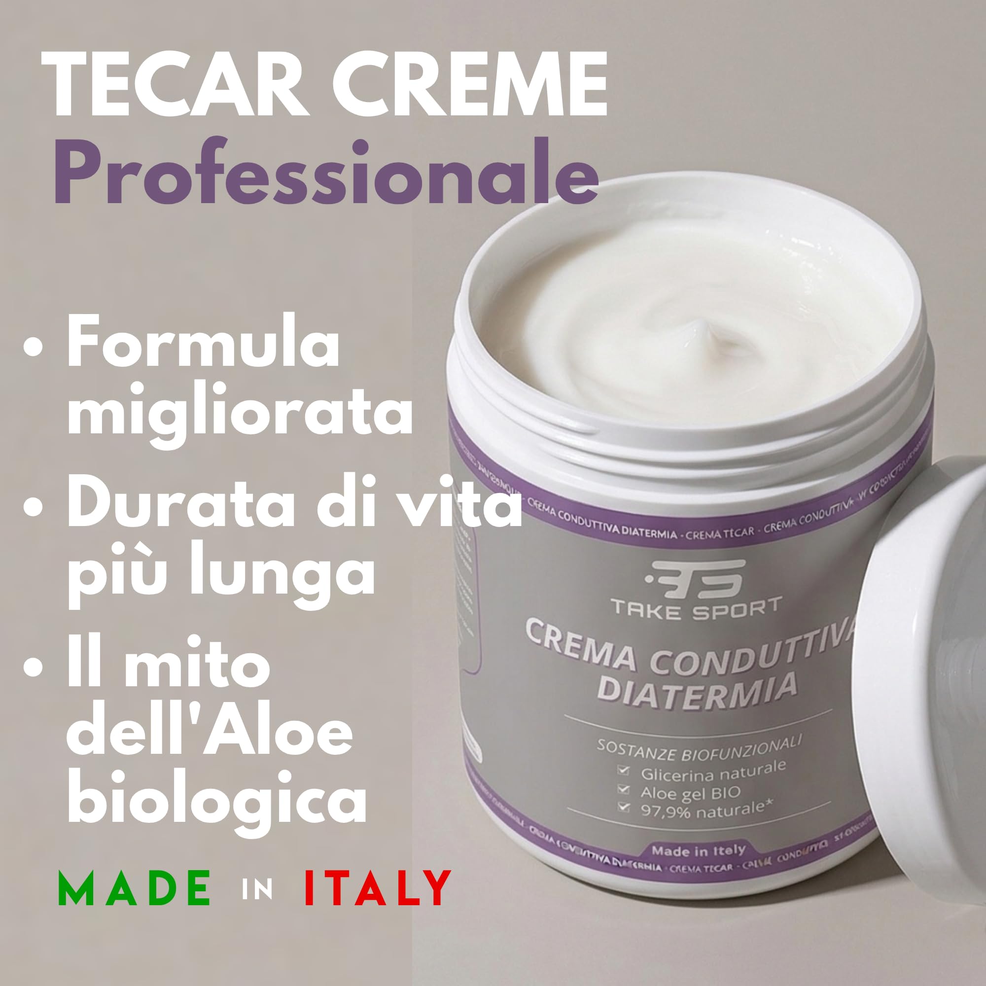 TS TAKE SPORT - Crema Conduttiva Diatermia e Tecarterapia 1000ml | Formula 2in1 Massaggio e Tecar | Con Aloe Bio e Glicerina | Alta Scorrevolezza e Conducibilità | Made in Italy (base)
