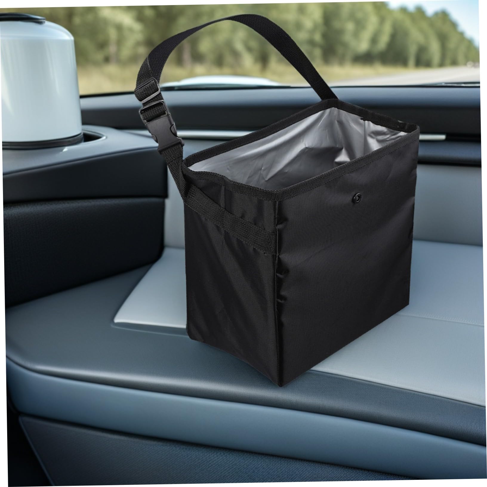 2 Stück Auto Abfalleimer 8, 5l aus Nylon und Pvc Schwarz | Tragbarer Organizer für Werkzeug und Spielzeug, Auslaufsicherer Behälter, für Reise und Camping
