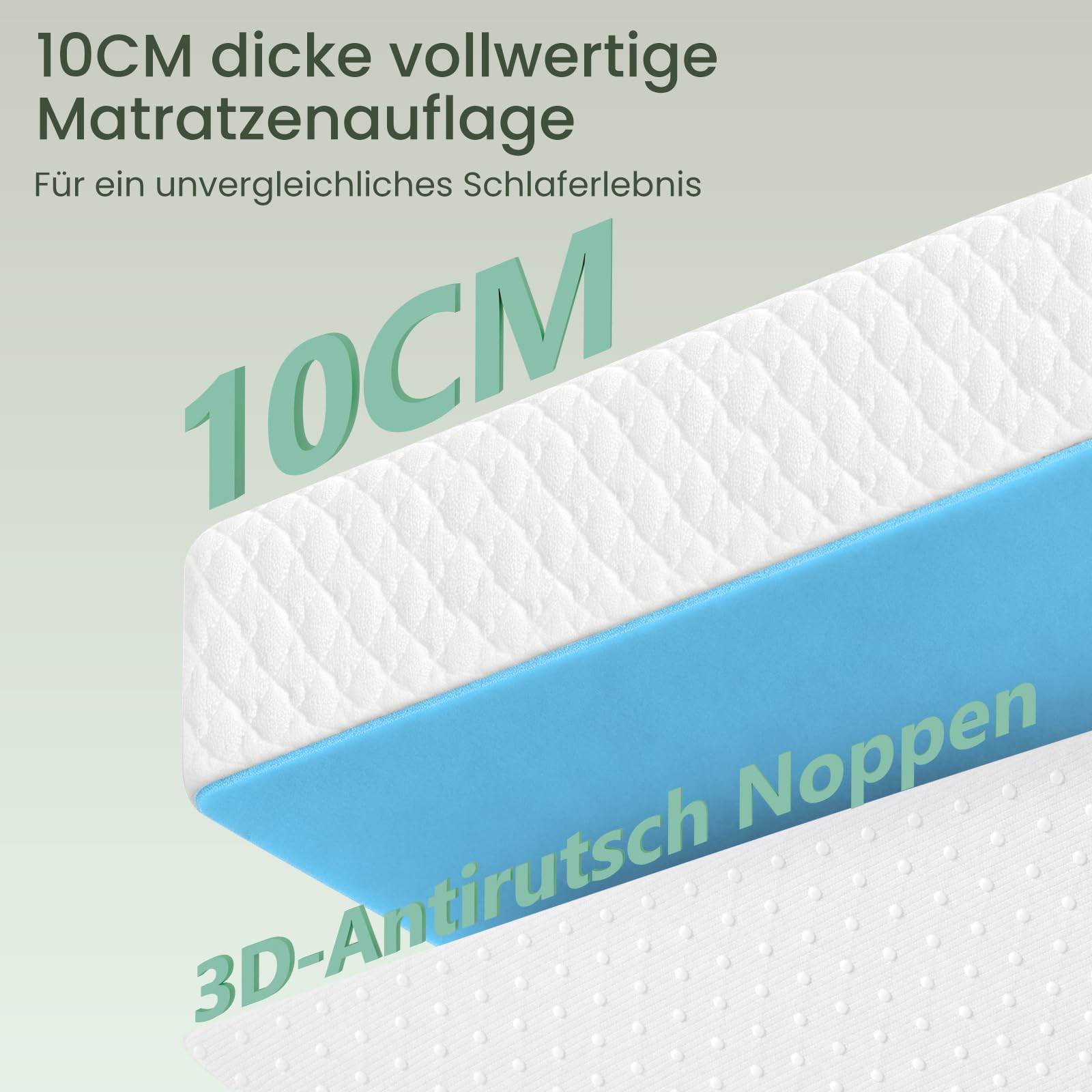 Matratzen Topper 140x200cm H3/H4, 10 cm Gel Memory Schaum, Öko-TEX Zertifiziert, Atmungsaktiv und Waschbar, rutschfest für Boxspringbett und Schlafsofa