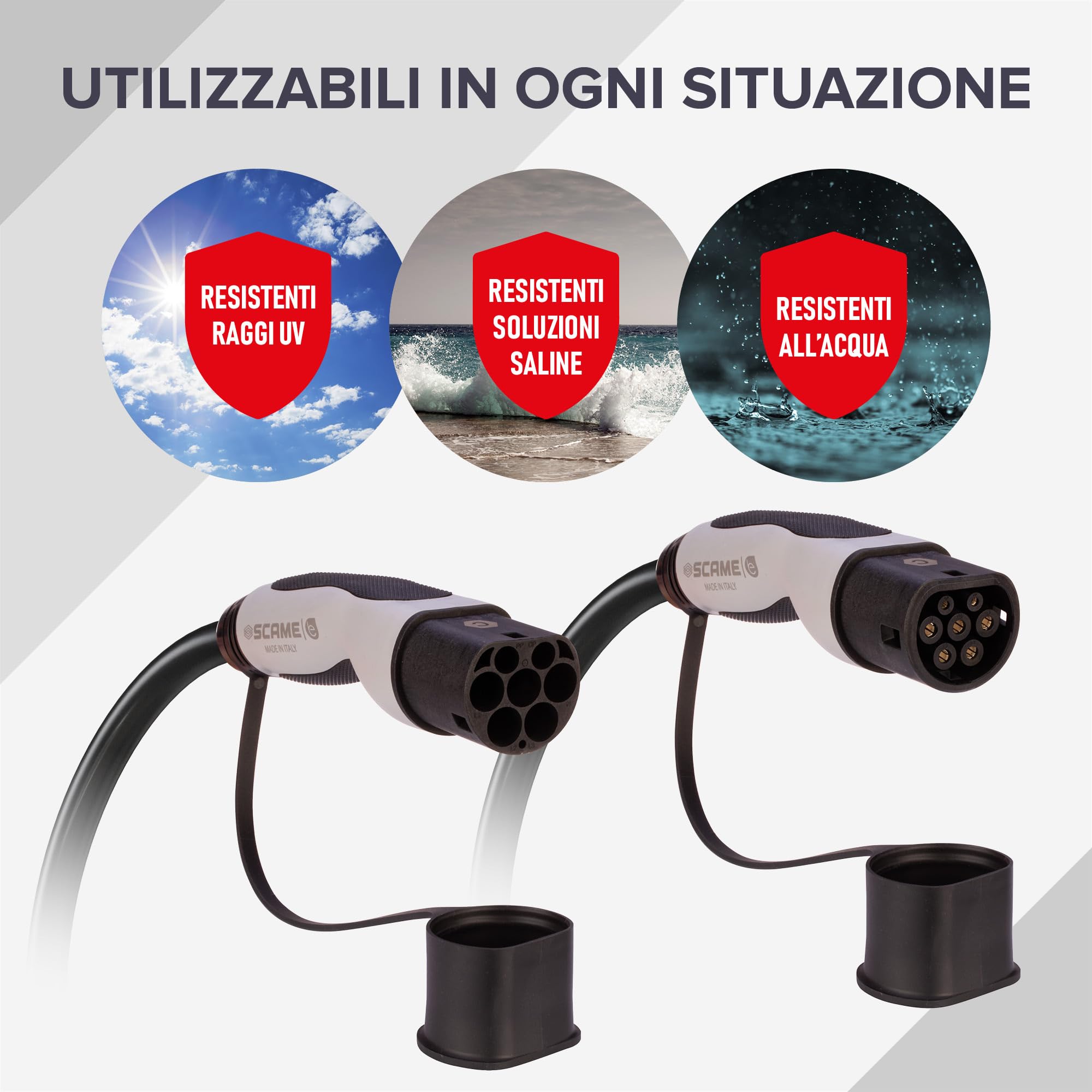 SCAME | Cavo Caricabatterie Auto Elettrica - Connessione Monofase Cavo Tipo 2 a Tipo 2 - 7,4 Kilowatt - 32 Ampere - Lunghezza 5 Metri