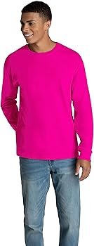 Fruit Of The Loom Eversoft-Camiseta Algodón, Transpirable Y Absorbe La Humedad, Con Control De Olores, Tallas S-4X, Manga Larga-Cyber Pink, XXXXL Para Hombre