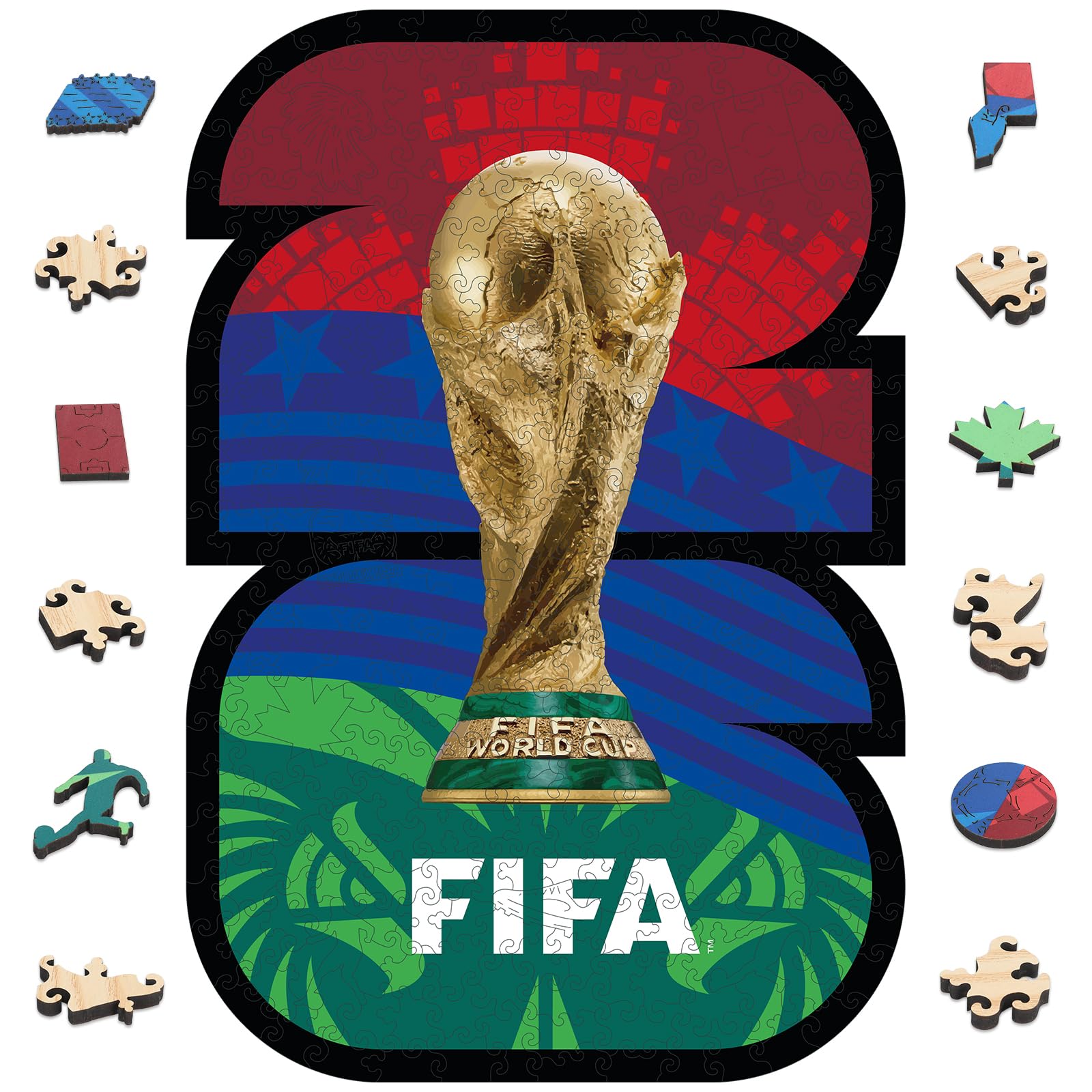 FIFA World Cup 2026 Host Country Logo Wooden Puzzle for Adult, 300 Pieces Irregular Shape Puzzle, 5MM Thick, Creative Collectible Gift for Fans, Officially Licensed Product