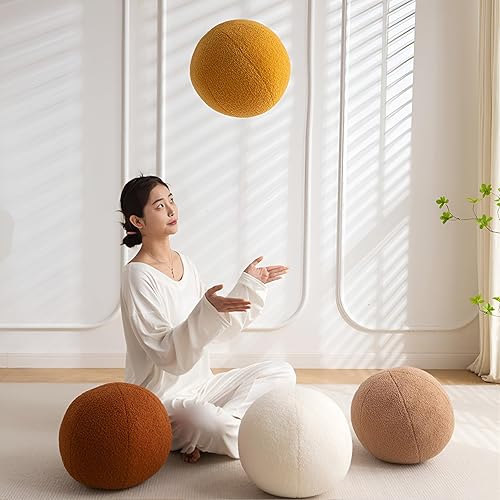 Miniatura 5 de Gerlisay Almohada de bola blanca de 11.8 pulgadas, almohada esférica de estilo nórdico, almohada de bola de boucle almohada de bola de felpa y cojín
