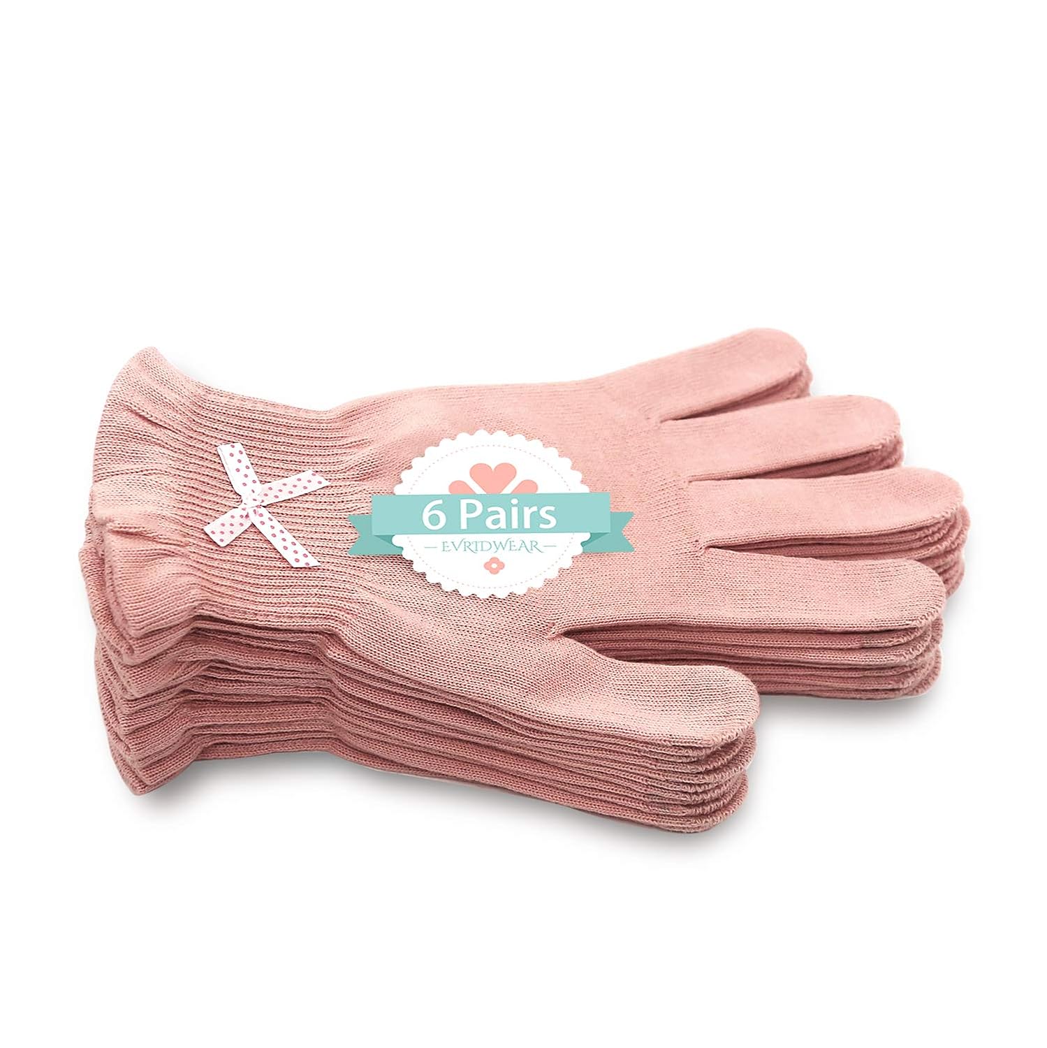 EvridWear 6 Pr/Pack Beauty Cotton Gloves with Touchscreen Fingers for SPA, Eczema, Dry Hands, Hand Care, Day and Night Moisturizing,3 Sizes in Feather or Light Weight (S/M, Light Weight Pink Color) : Beauty & Personal Care