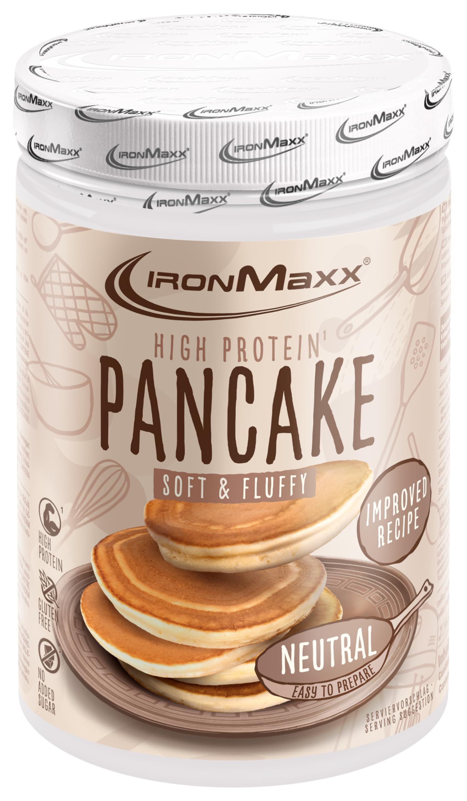 IronMaxx High Protein Pancake Mix, Neutral 450 g Beutel, proteinreiche Backmischung für Pancakes, einfache Zubereitung und gut für Sportler