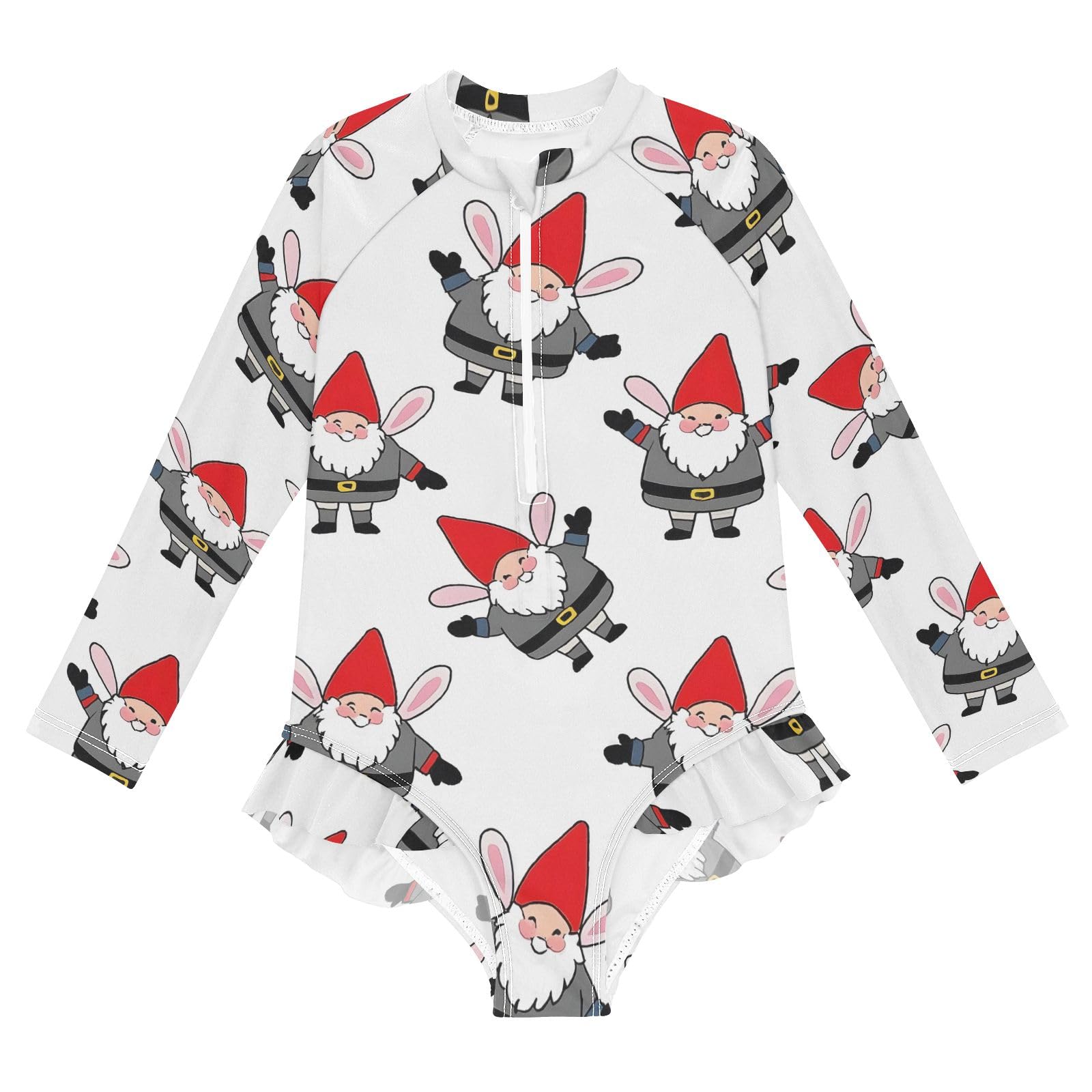 ALAZA Swimsuit for Girls Long Sleeve Rashguard Bathing Suit Gnomes Red Hat Quick Dry 4T