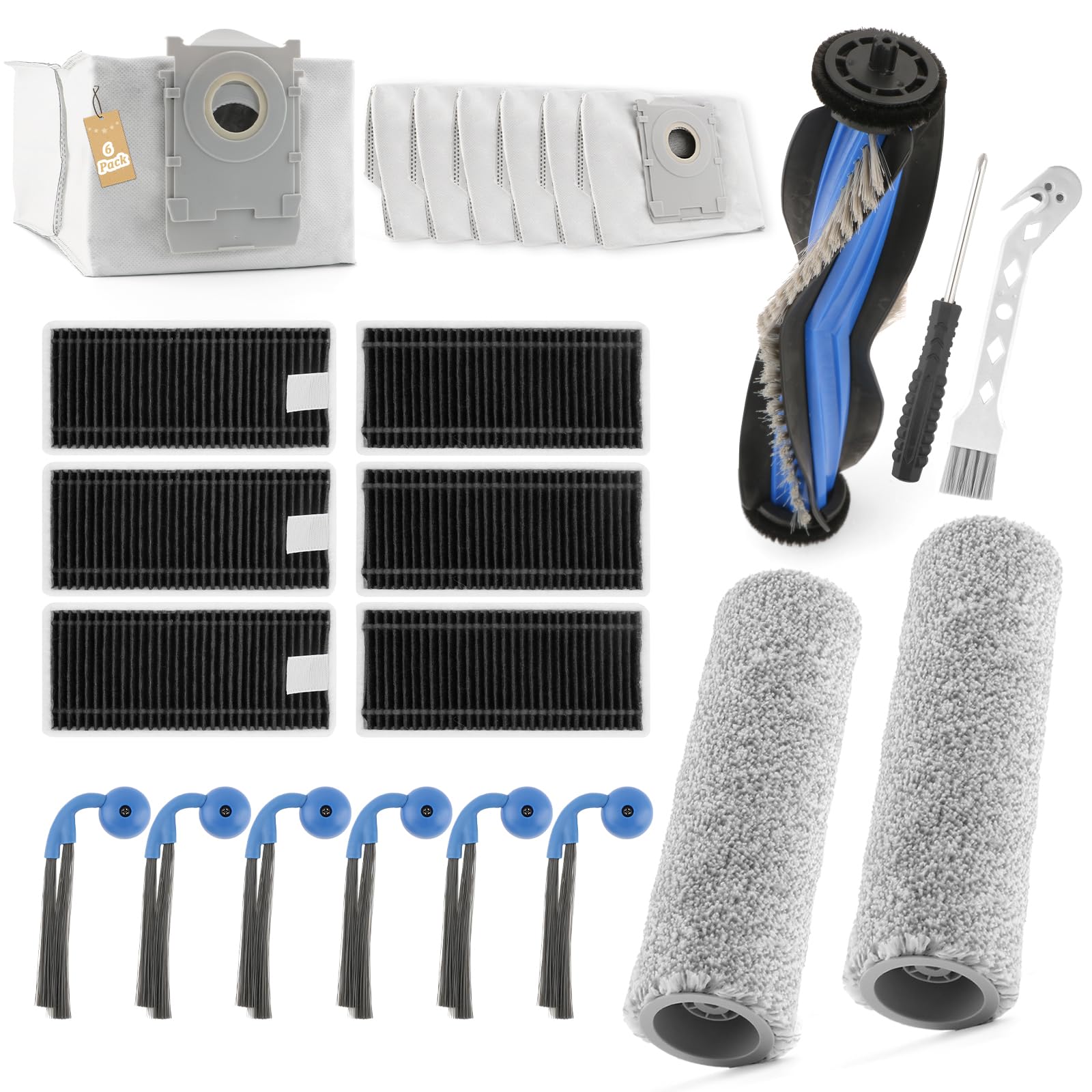 Accessories for Deebot X9 Pro Omni for Deebot X9 Pro with 1 Main Brush, 2 Brush Rollers, 6 Side Brushes, 6 Dust Bags, 6 HEPA Filters, 1 Cleaning Brush Vacuum Cleaner Replacement Parts