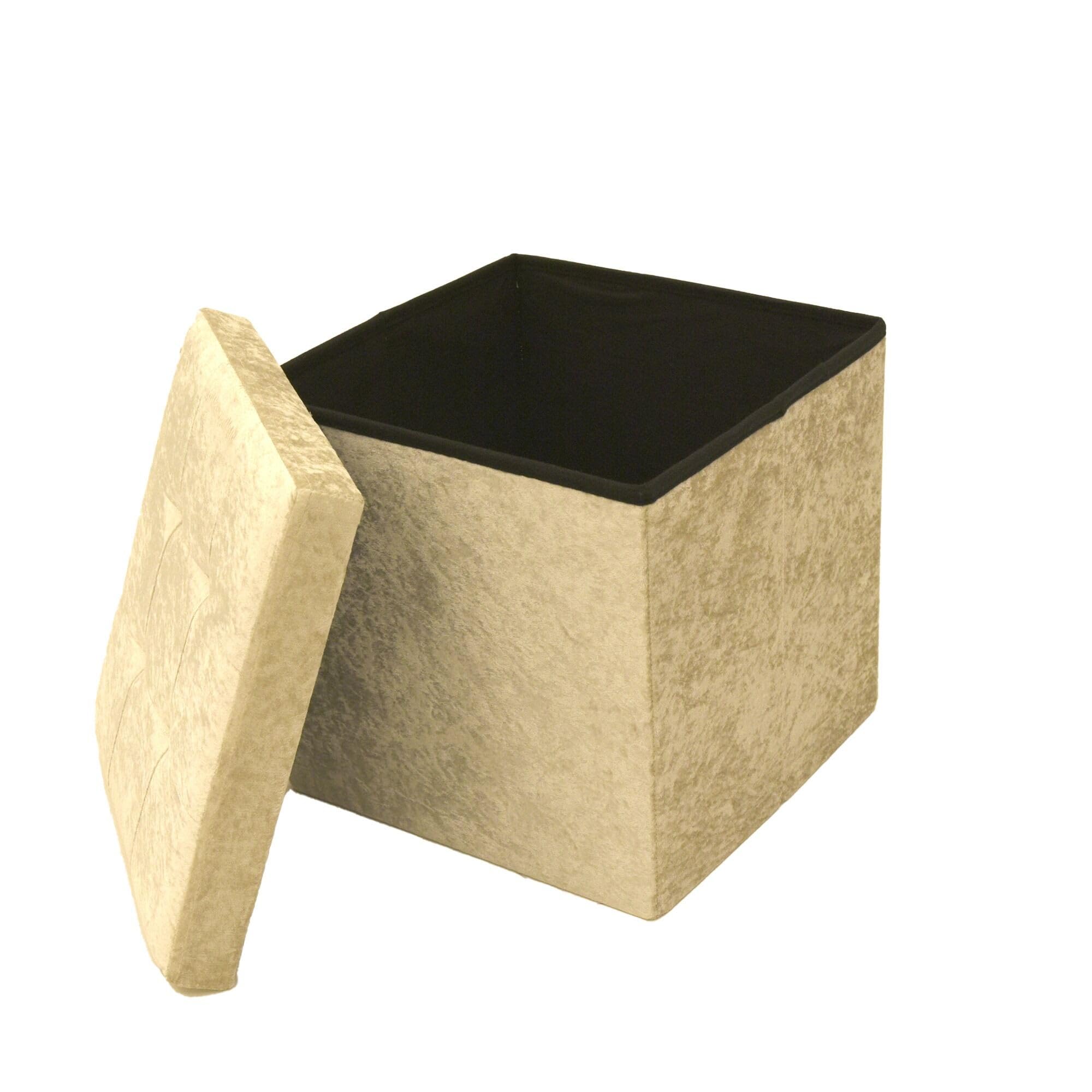 Libbi Lou Cream Velvet Foldable Footstool/Ottoman Storage Box | 38 X 38 X 38 Cm | Footstool For Home, Office Or Bedroom | Store Up To 20Kg (Cream)